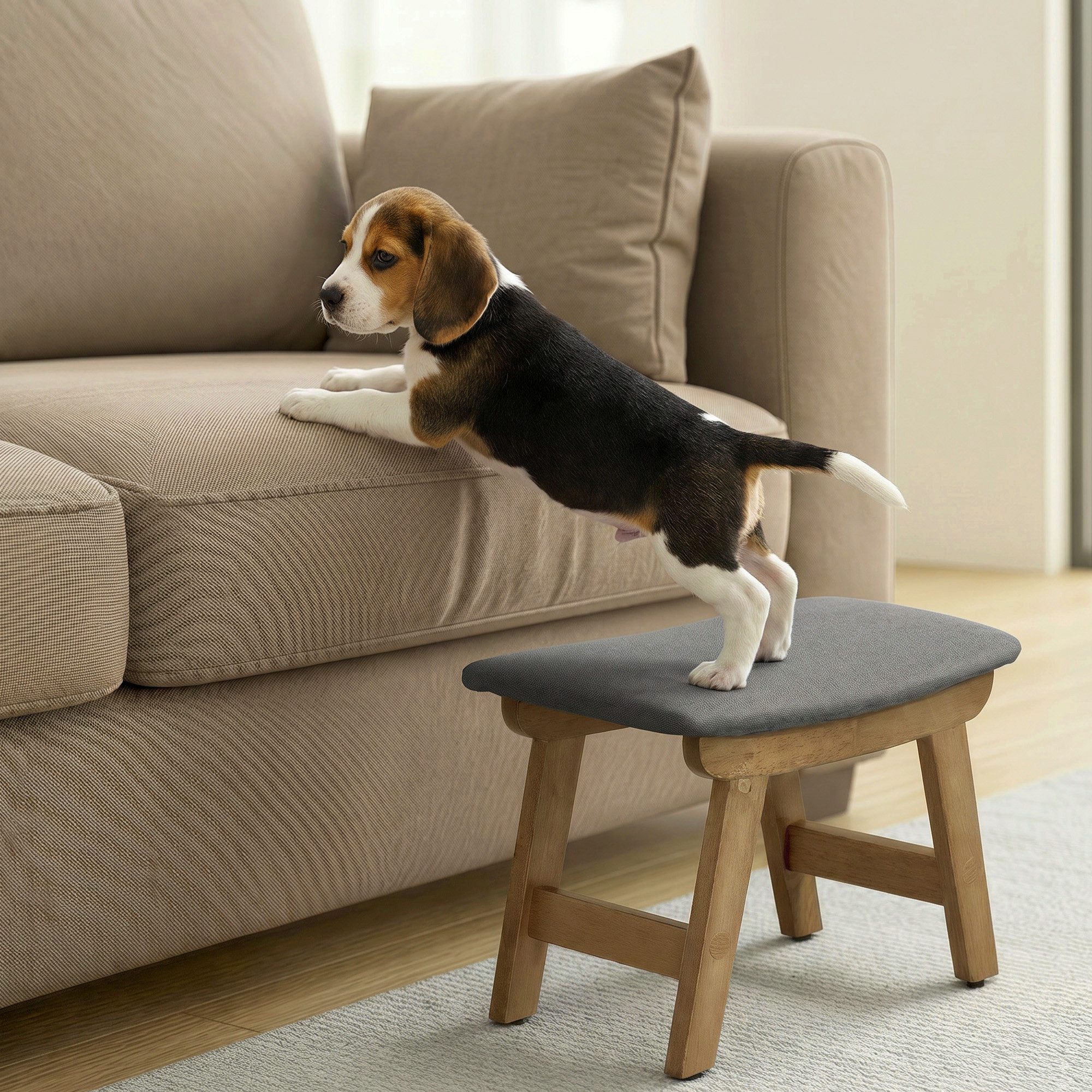 SONGMICS Sitzhocker Fußhocker Holzbank mit Waschbarem Bezug, 39,1 x 24,9 x 30 cm, für Flur, ohne Lehne, für Sessel, Bettbank – Bild 3 von 5