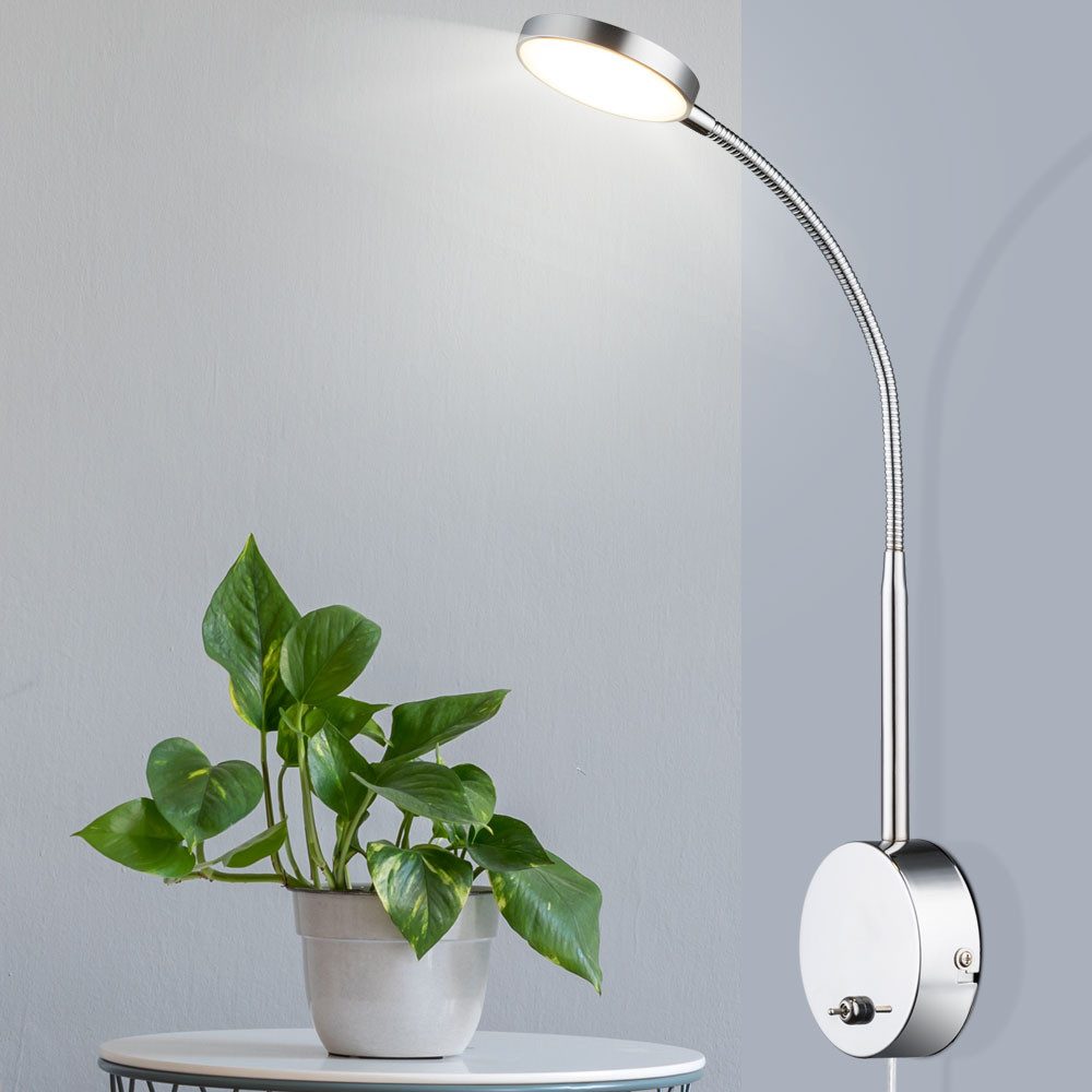 GLOBO LIGHTING LED Wandleuchte, LED-Leuchtmittel fest verbaut, Warmweiß, LED ALU Wand Leuchte chrom Arbeits Zimmer Beleuchtung Lese Lampe