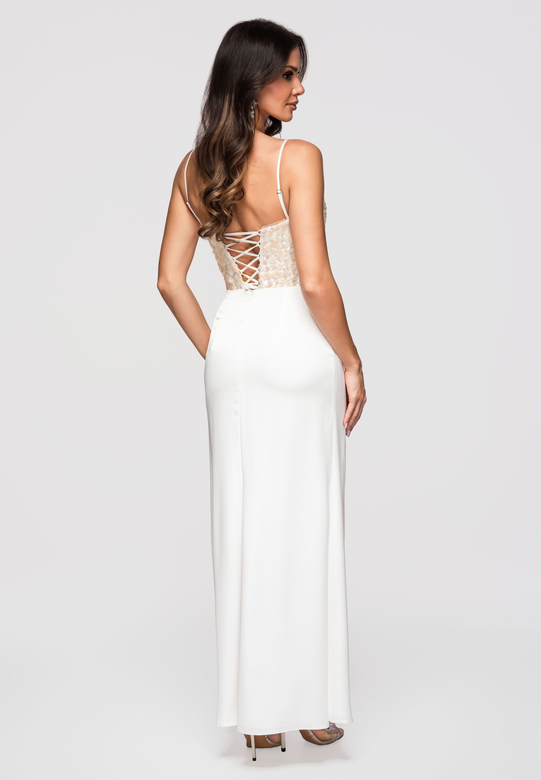 OMBRE Abendkleid Damen Abendkleid Maxi mit schmalem Schnitt Ecru XS (kein Set, 1-tlg)
