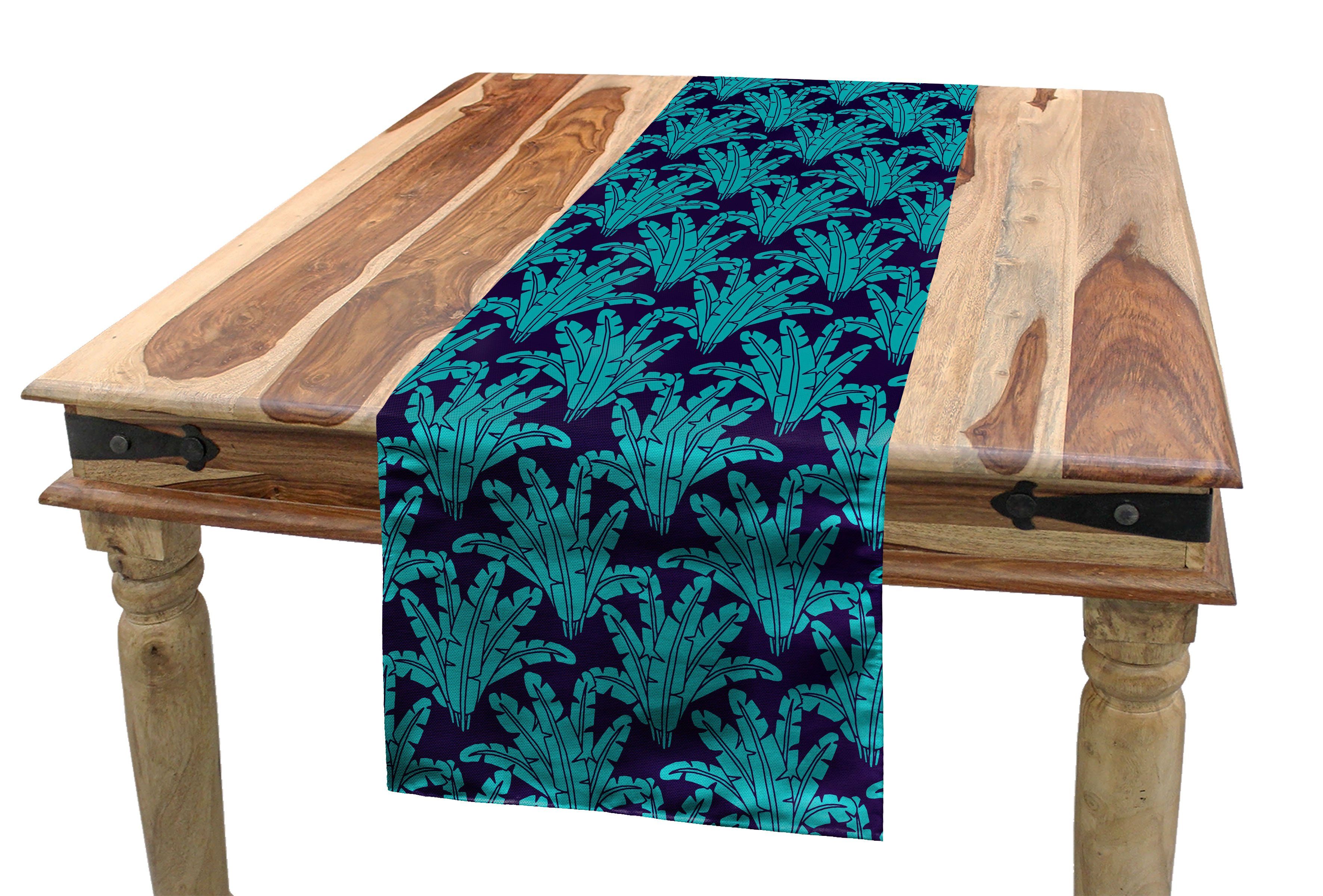 Abakuhaus Tischläufer Esszimmer Küche Rechteckiger Dekorativer Tischläufer, Marine-Blau Exotischen Dschungel Blatt-Motive