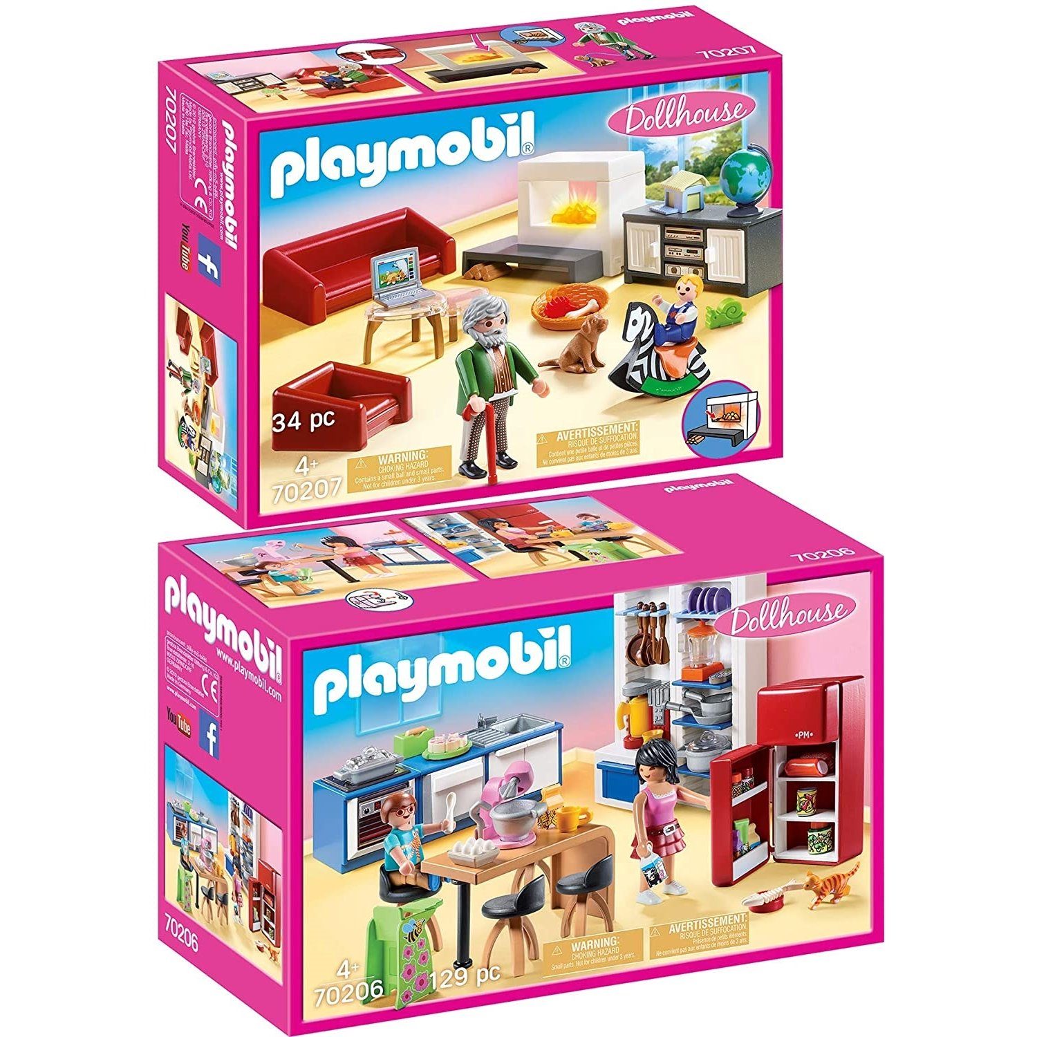 Playmobil® 70206 70207 Dollhouse 2er Set Familienküche + Gemütliches Konstruktions-Spielset