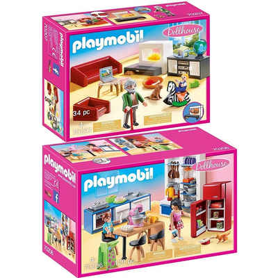 Playmobil® Spielbausteine 70206 70207 Dollhouse 2er Set Familienküche + Gemütliches