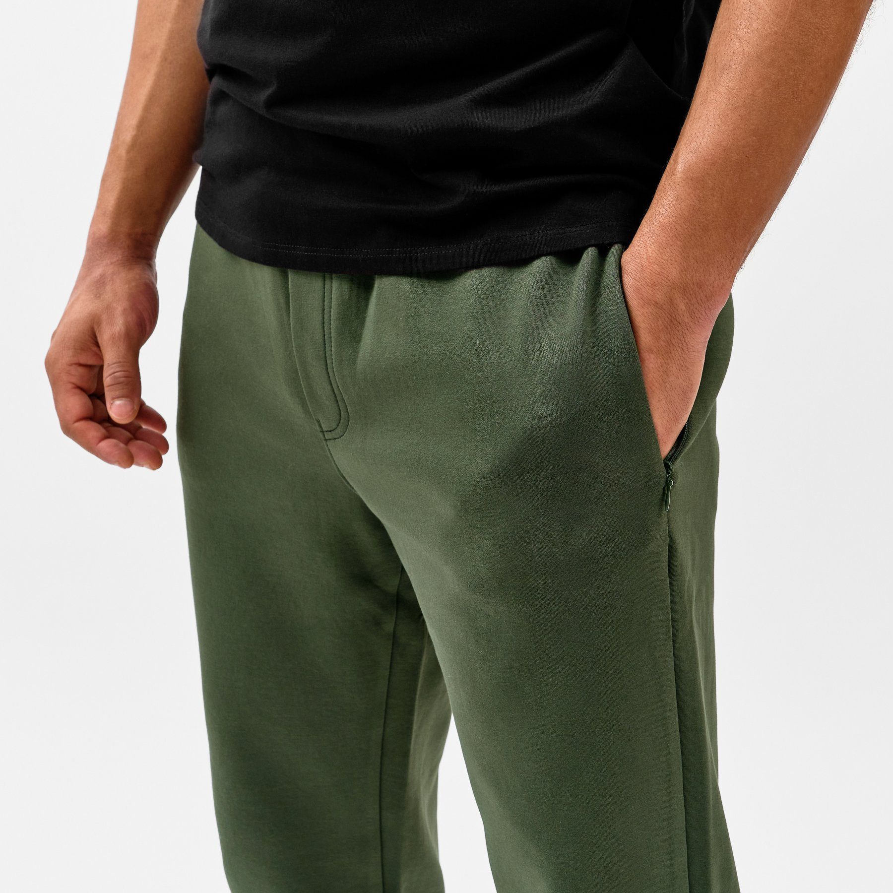 den Baumwolle Relaxhose Alltag bequeme Papas mit für Jogger Schicke aus Reißverschlusstaschen Jogginghose Shorts Freizeithose sicheren Grün (1-tlg) und