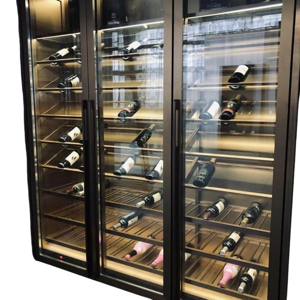 JVmoebel Weinschrank Moderner schwarzer Weinschrank aus Edelstahl für stilvolle (1-St) Made in Europe