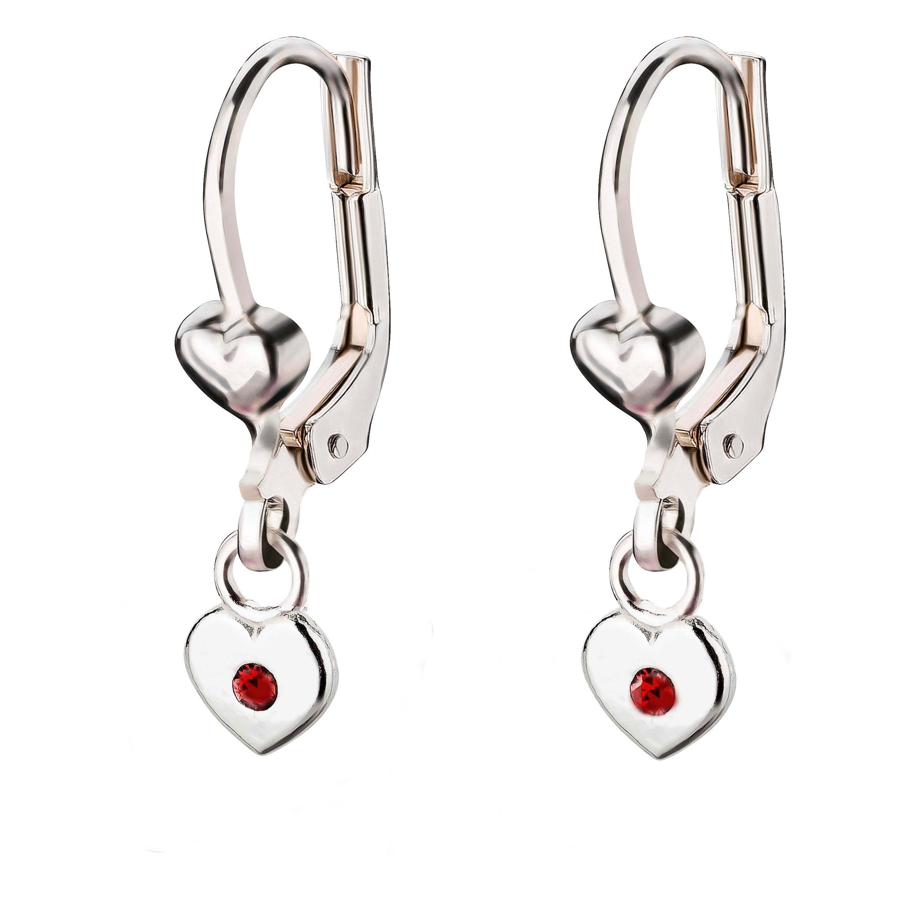 Damen, echt, Ohrringe Herz Paar 925 Rot schmuck23 Silber Mädchen, Ohrhänger Kinder Silber, Zirkonia Sterling,