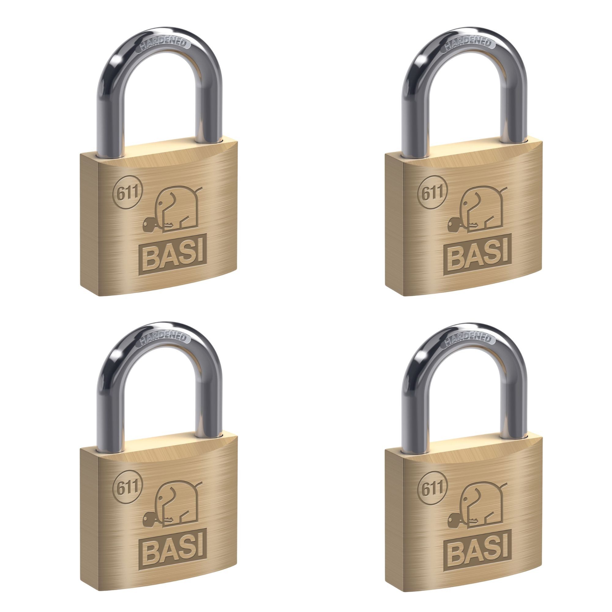 BASI Vorhängeschloss Vorhangschloss, (Spar-Set, 4-tlg), 4er Set, VS, Bügelschloss 30 mm, Messing, Stahlbügel, 4 Stück