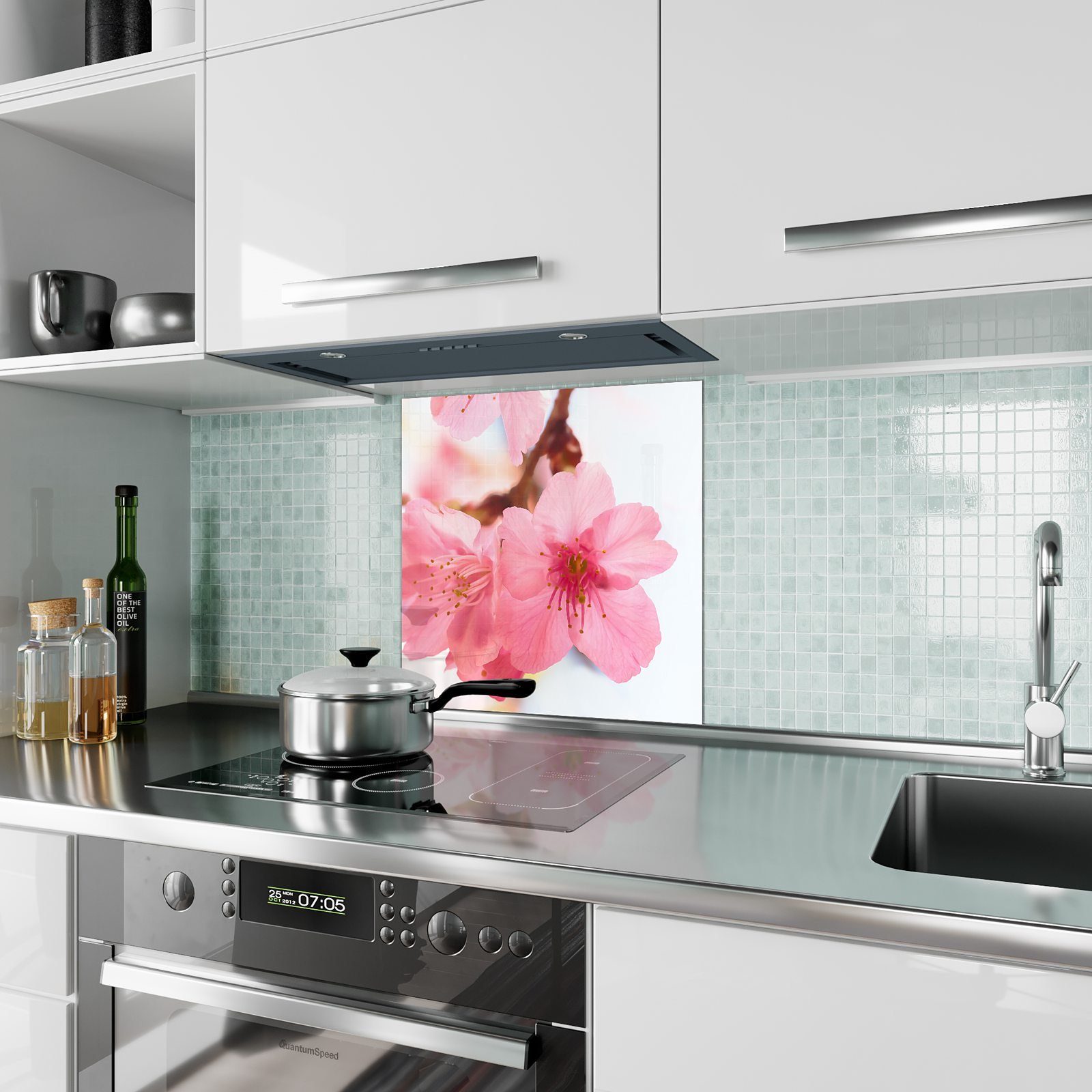 mit Spritzschutz Küchenrückwand Motiv Primedeco Glas Kirschblüten Küchenrückwand