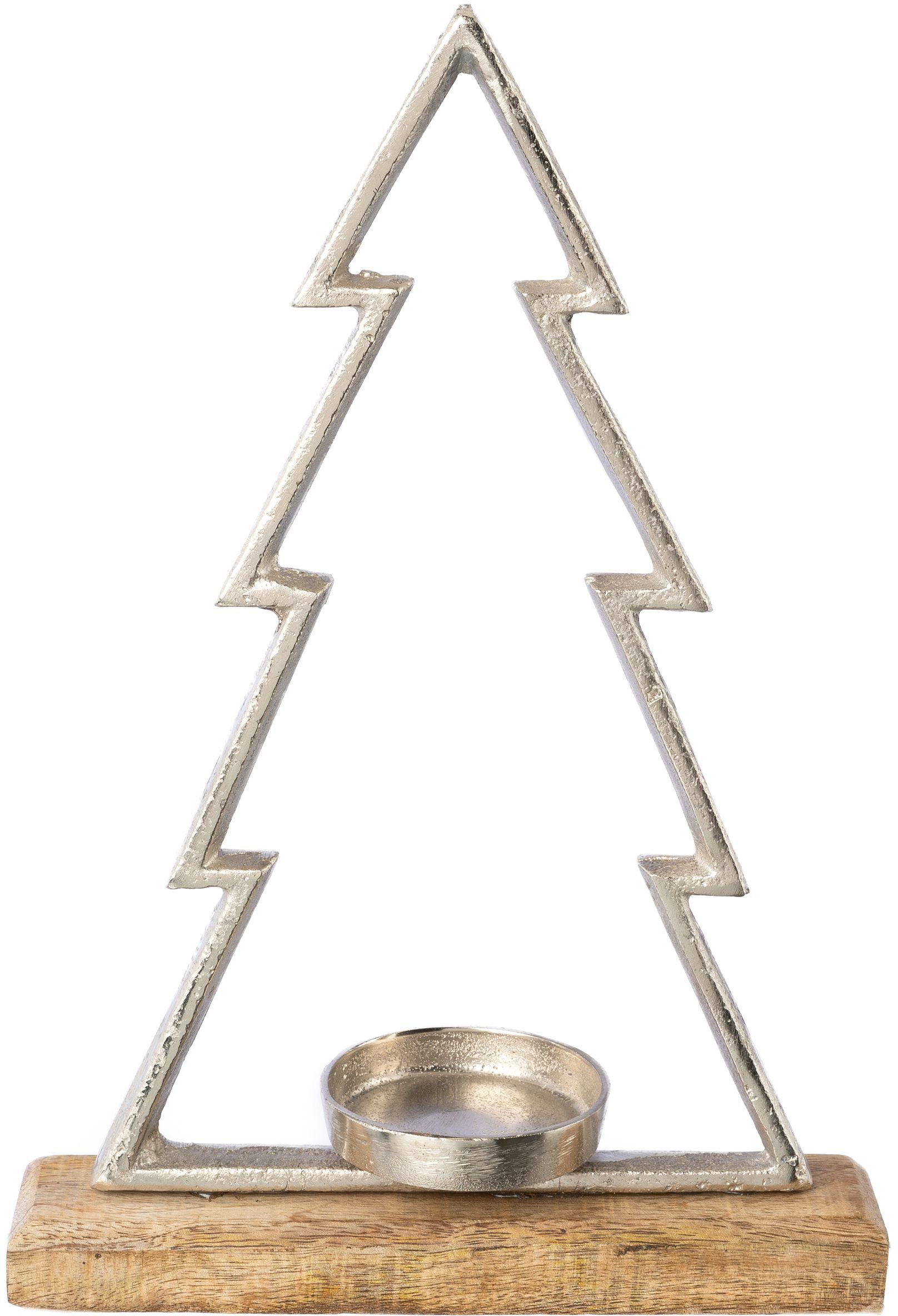 Creativ deco Teelichthalter Weihnachtsdeko (1 in Mangoholzplatte, Höhe auf ca. Tannenbaum-Form, 34 St), hochwertiger cm