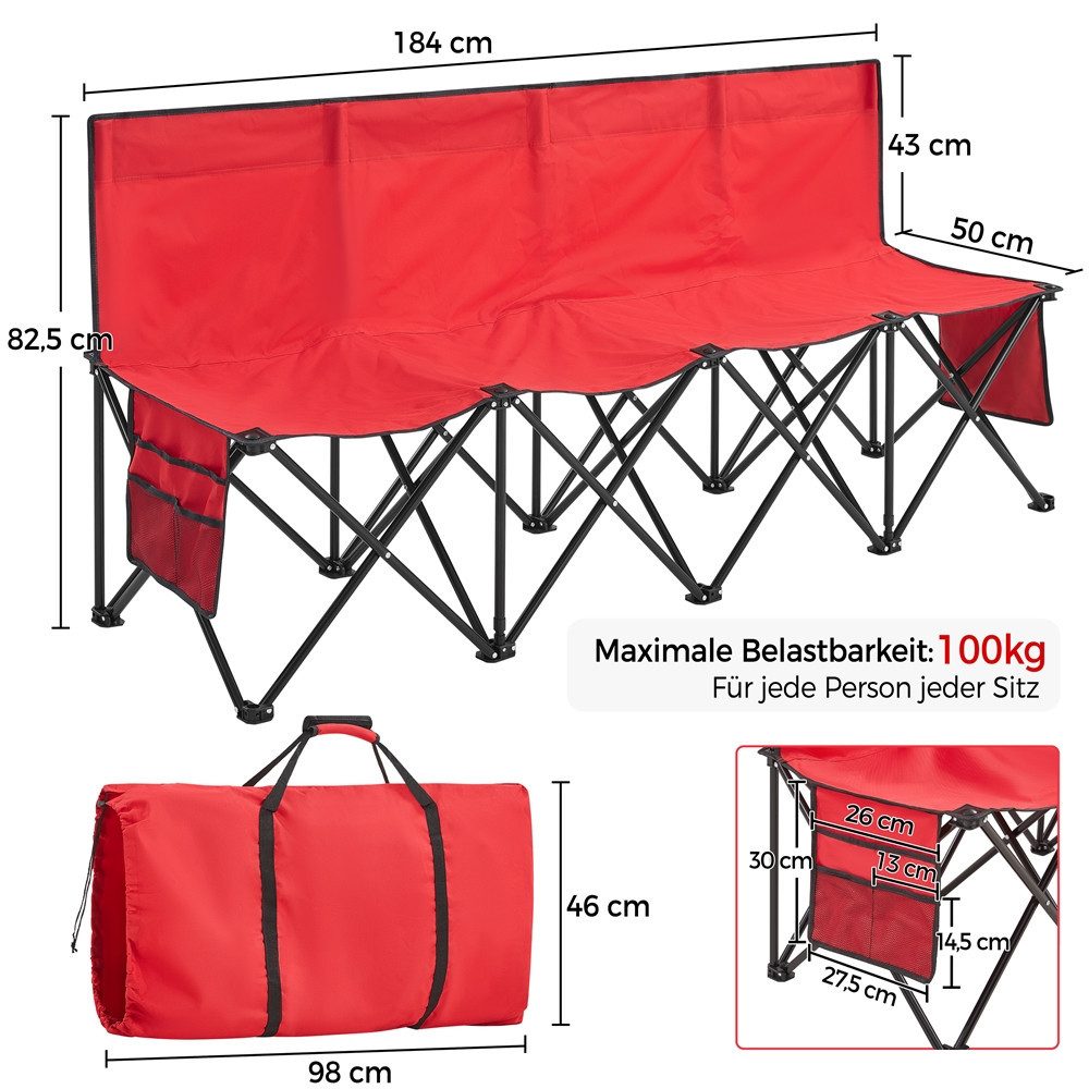 Yaheetech Campingstuhl Klappbare Campingbank für Mehrere Personen, Sitzbank 4-Sitzer-Klappbank Tragbare Campingbank mit Tragtasche – Bild 4 von 5