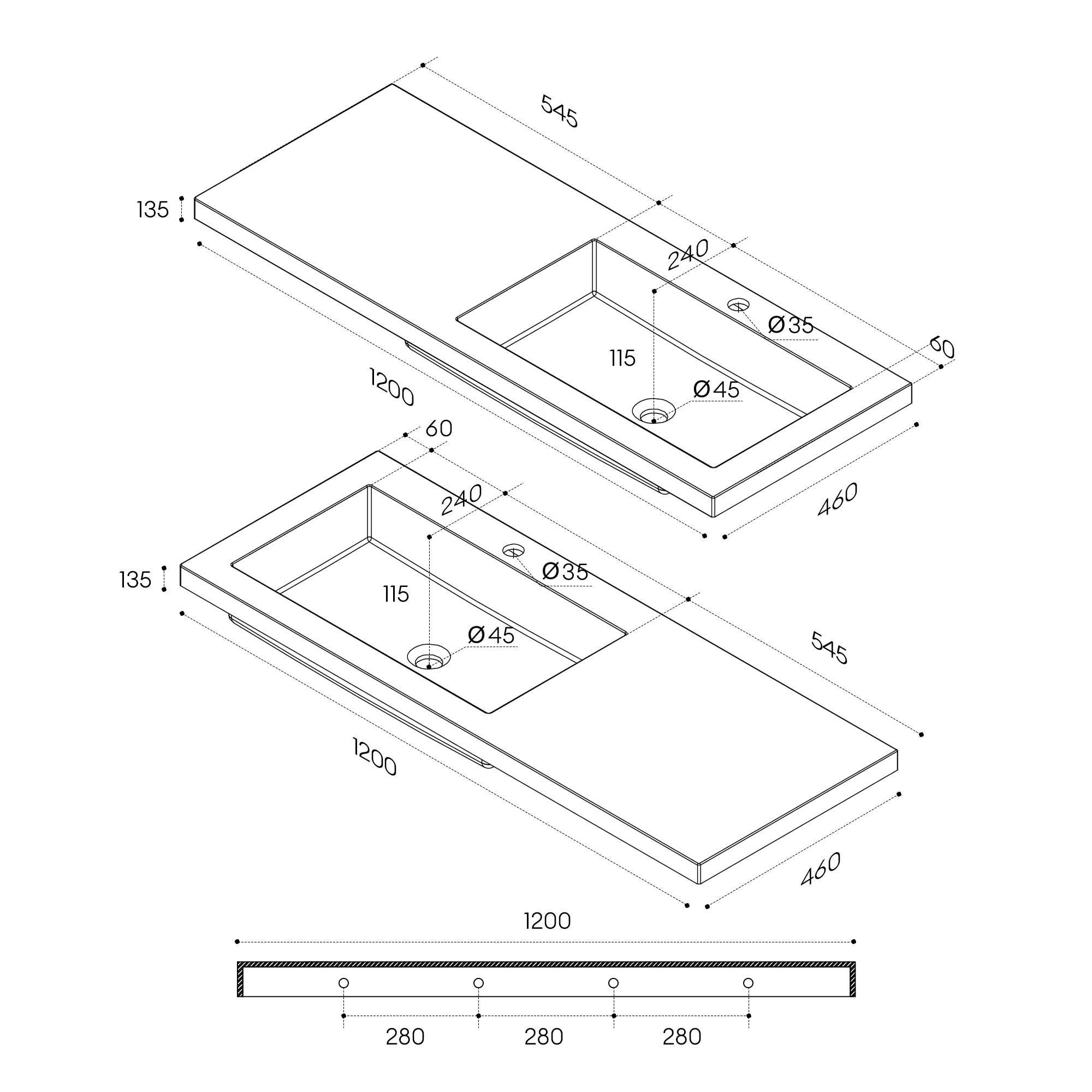doporro Waschbecken Mineralguss Einbauwaschbecken Waschtisch eckig Waschplatz col820