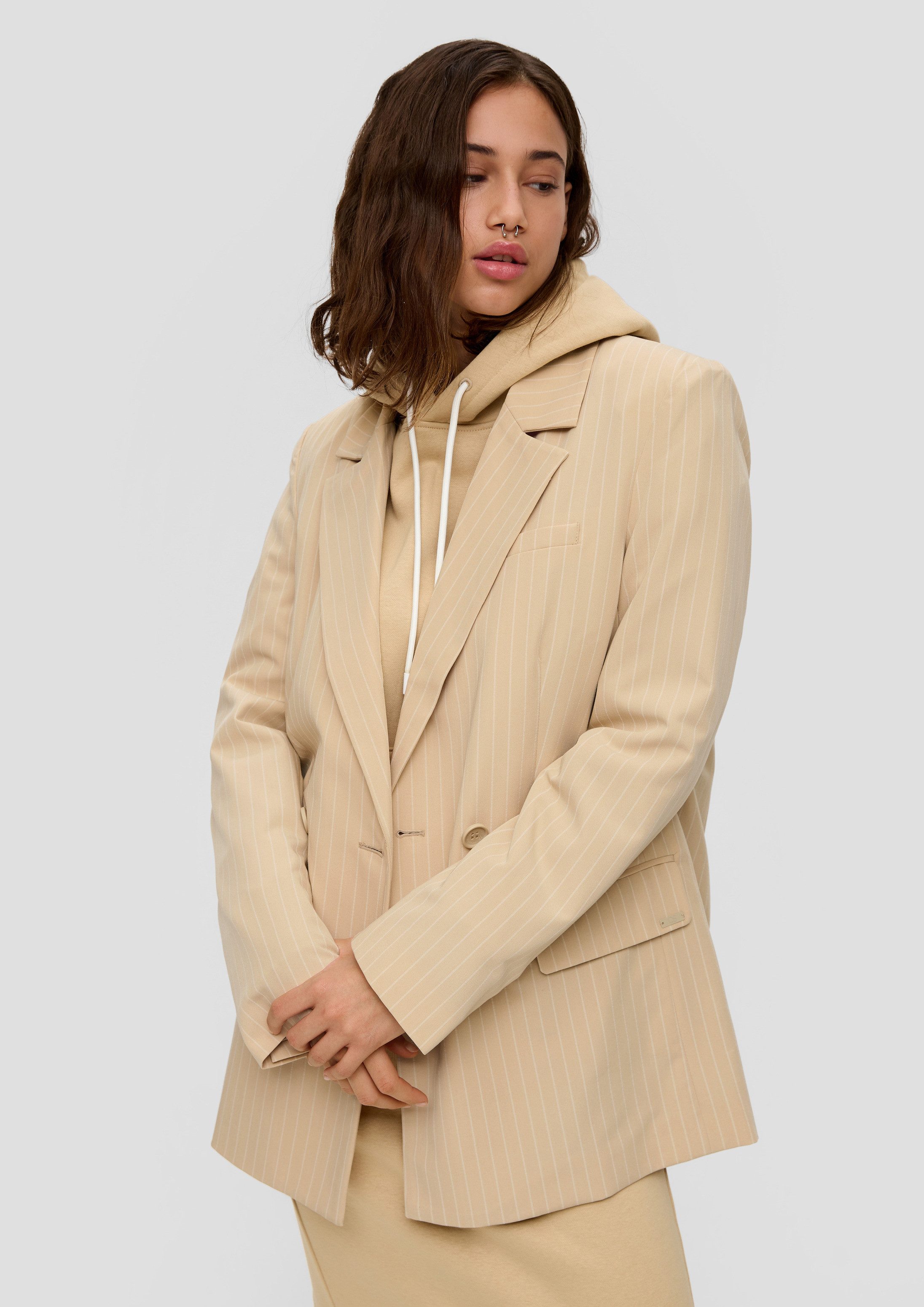 QS Jackenblazer Indoor-Blazer Oversized Blazer mit Nadelstreifen
