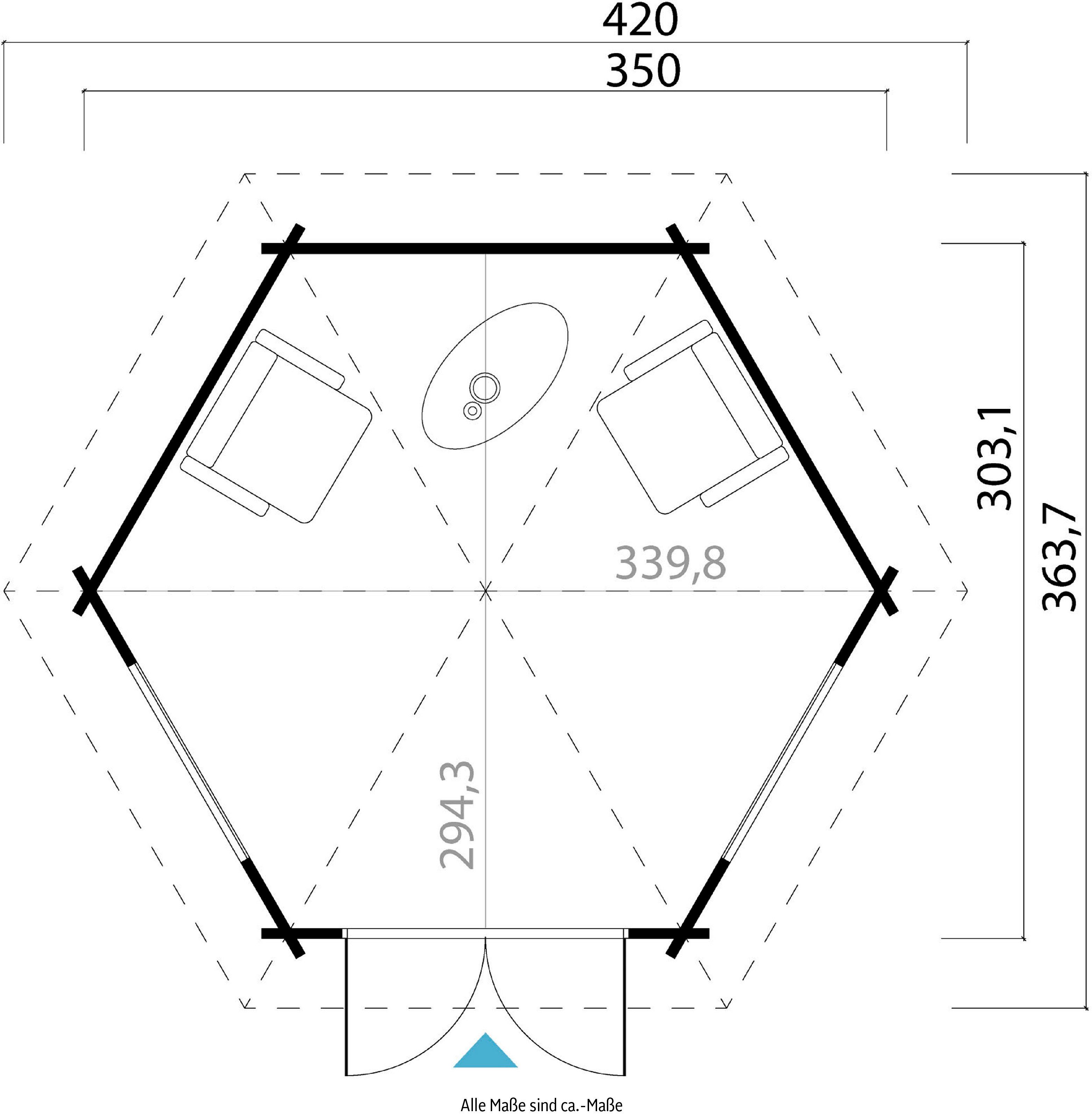 LASITA MAJA Pavillon BxT: Fichtenholz Fussbodenbretter carbongrau 6 Seitenteilen, verlegen), mit 363,7x420 Inklusive zum Rivera, cm, (Set