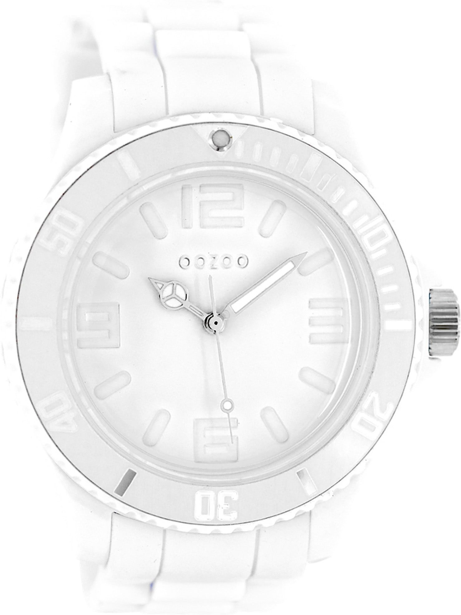 OOZOO Quarzuhr Oozoo Unisex Armbanduhr Vintage Series, (Analoguhr), Damen, Herrenuhr rund, extra groß (ca. 48mm) Silikonarmband weiß