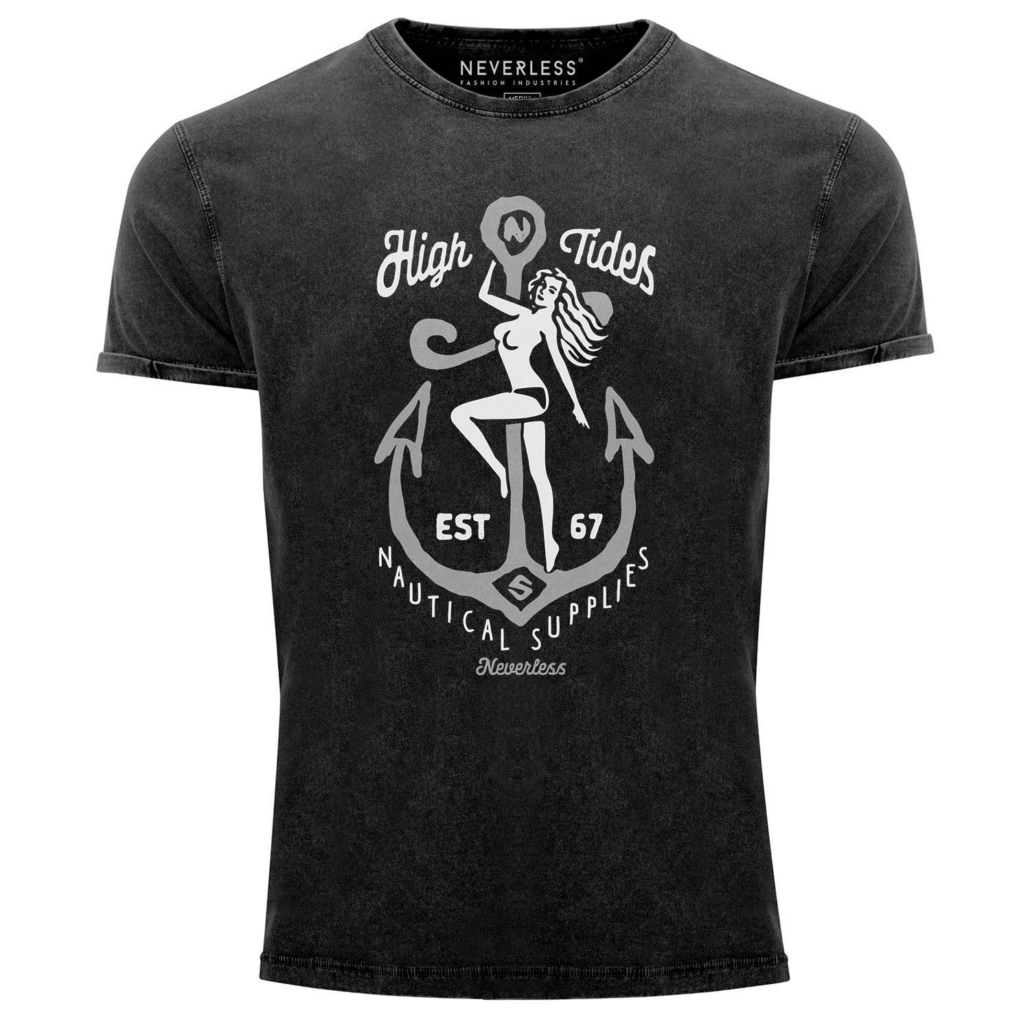 Print-Shirt Neverless® Herren T-Shirt Vintage Shirt Printshirt Ankermotiv
