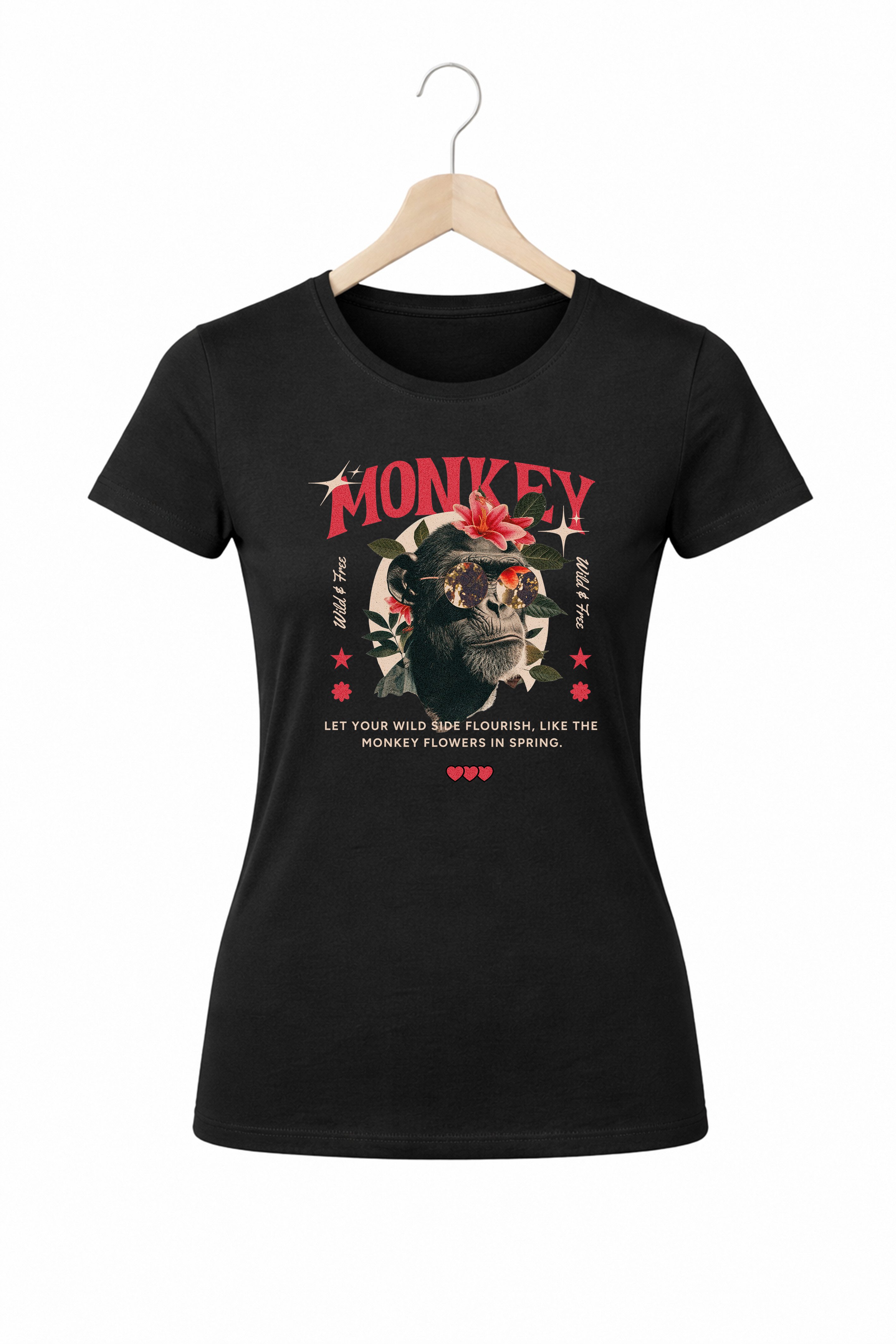 Banco T-Shirt Damen Oberteil Monkey Print Baumwolle Rundhals Casual Style (kein Set, Einzelartikel)