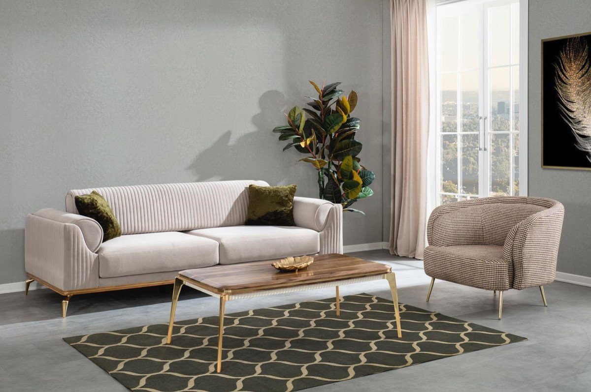 Möbel Luxus Luxus 100 230 Sofa x Edles Wohnzimmer x Sofa H. / Casa Deco / - Sofa 92 mit - Deco Kissen dekorativen Braun Gold Hellgrau cm Padrino Art Art