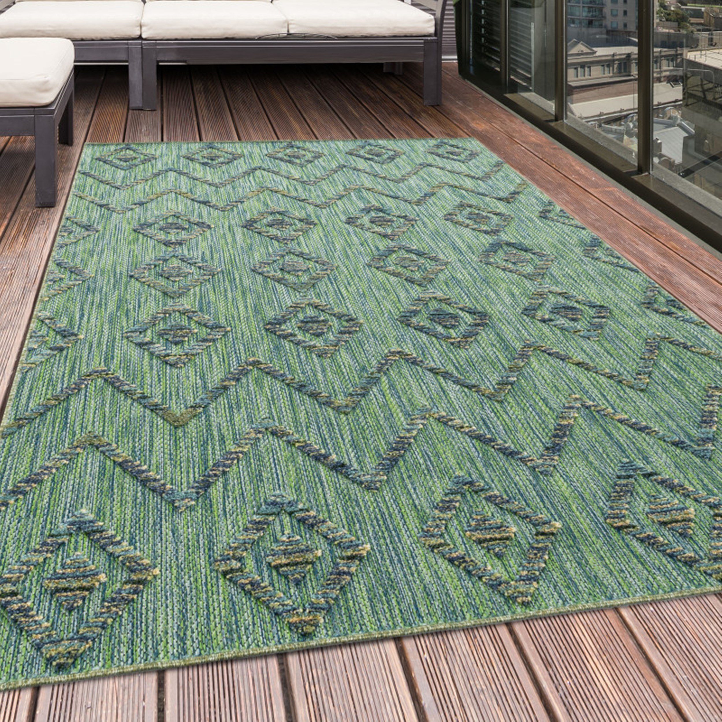 80 x cm, Homtex, Outdoor Balkon Wasserfest 7mm Bordüre, Indoor Outdoorteppich, 150 Teppich