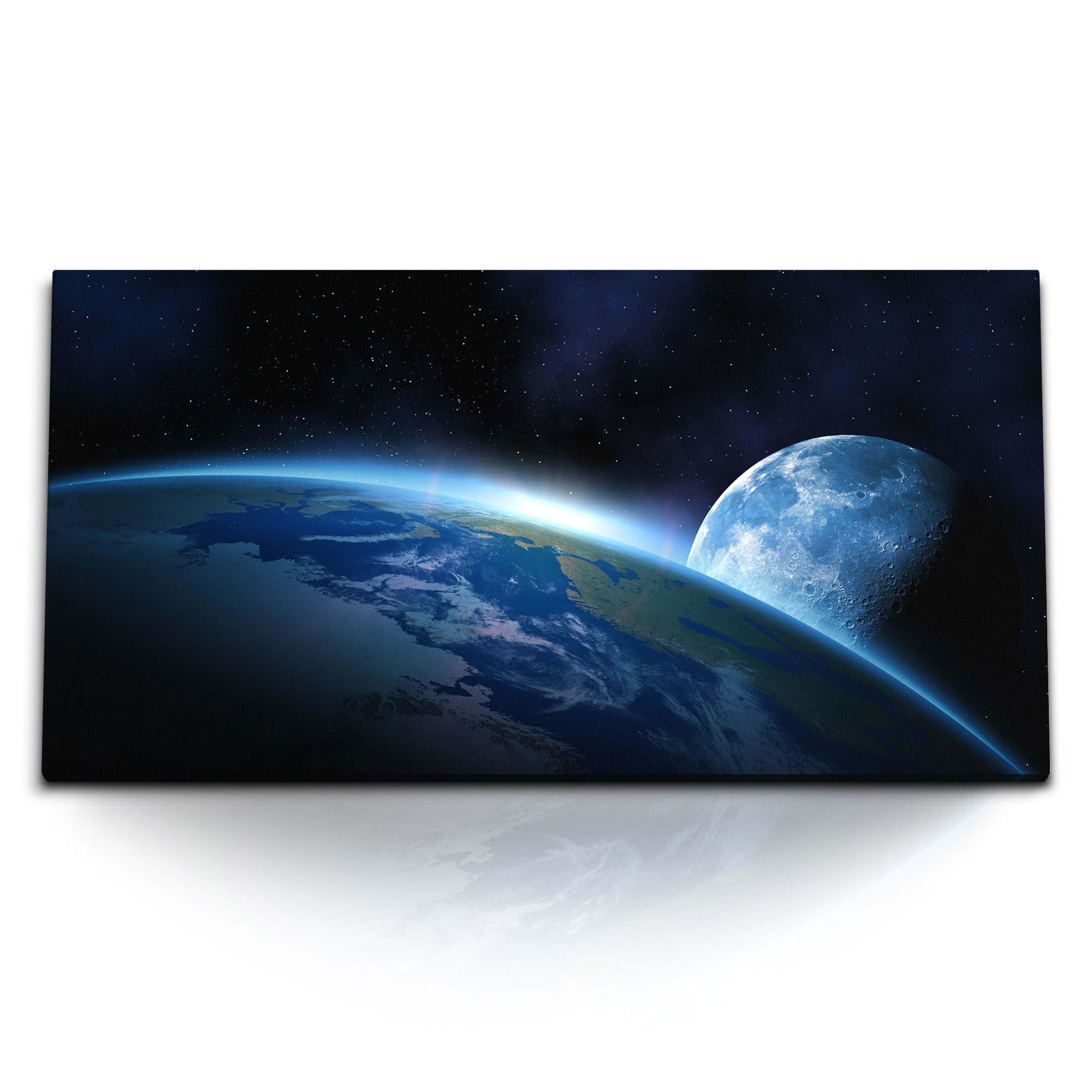 Leinwandbild Kunstdruck Bilder 120x60cm Erde Mond Weltall Sterne Kosmos Planet