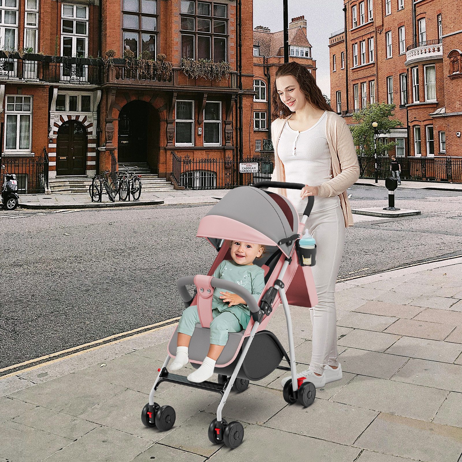 JEOBEST Kinder-Buggy Buggy Kinderwagen Kinderbuggy, Federleichter Reisebuggy 4,9 kg, Klein Zusammenklappbar, Tasche im Verdeck, XL Korb