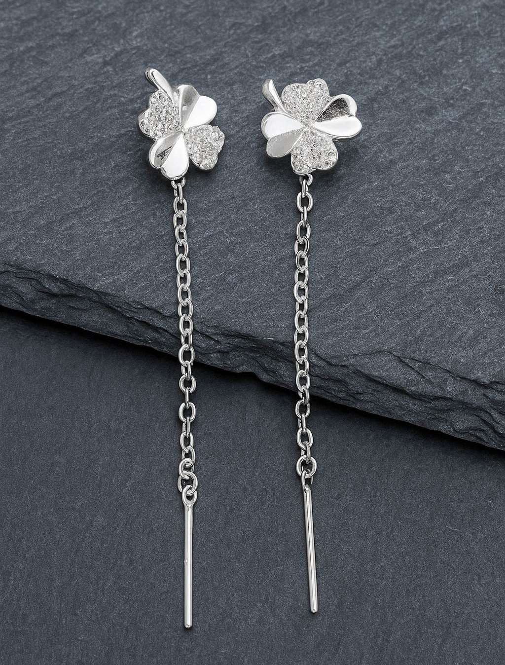Taffstyle Ohrhänger-Set Kleeblatt Damen Ohrhänger 925 Sterling Silber mit Kette Glücksbringer (Glücksohrringe mit funkelndem Kleeblattdesign und feiner Gliederkette - Geschenkidee)