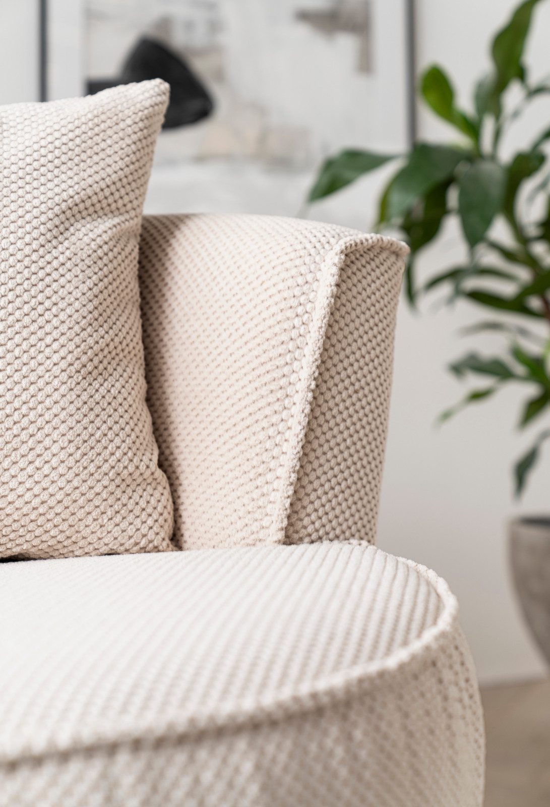 Furn.Design Loveseat Comfy (Komfortsessel in wollweiß Web-Velour, inkl. Kissen, Ø 95 cm), 360° drehbar