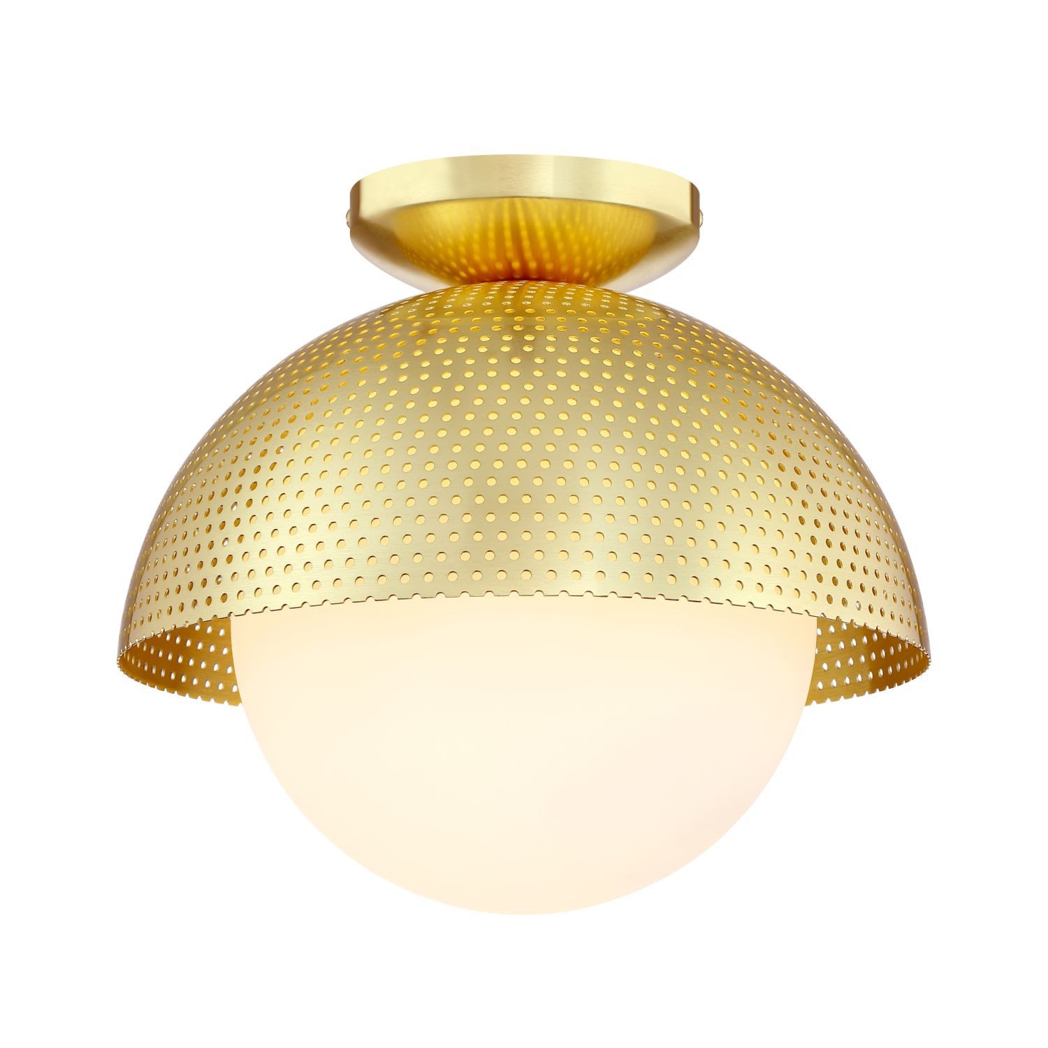 Licht-Erlebnisse Deckenleuchte AVRIEN, ohne Leuchtmittel, Glas Metall rund Ø 28 cm H: 25 cm in Messing Weiß G9 Kugel Schirm