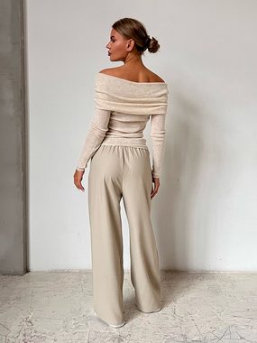FIDDY Cardigan Sexy Slim-Fit-Pullover mit U-Boot-Ausschnitt und langen Ärmeln
