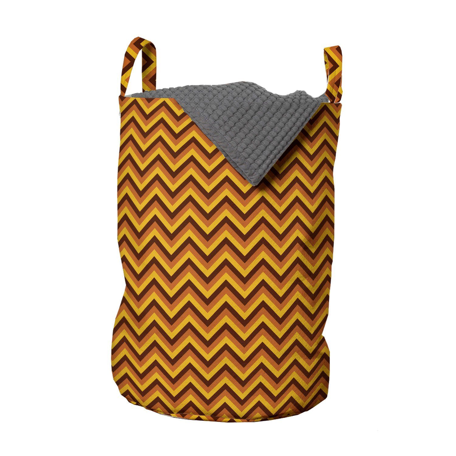 Abakuhaus Wäschesäckchen Wäschekorb mit Griffen Kordelzugverschluss für Waschsalons, Yellow Chevron Klassische Brown