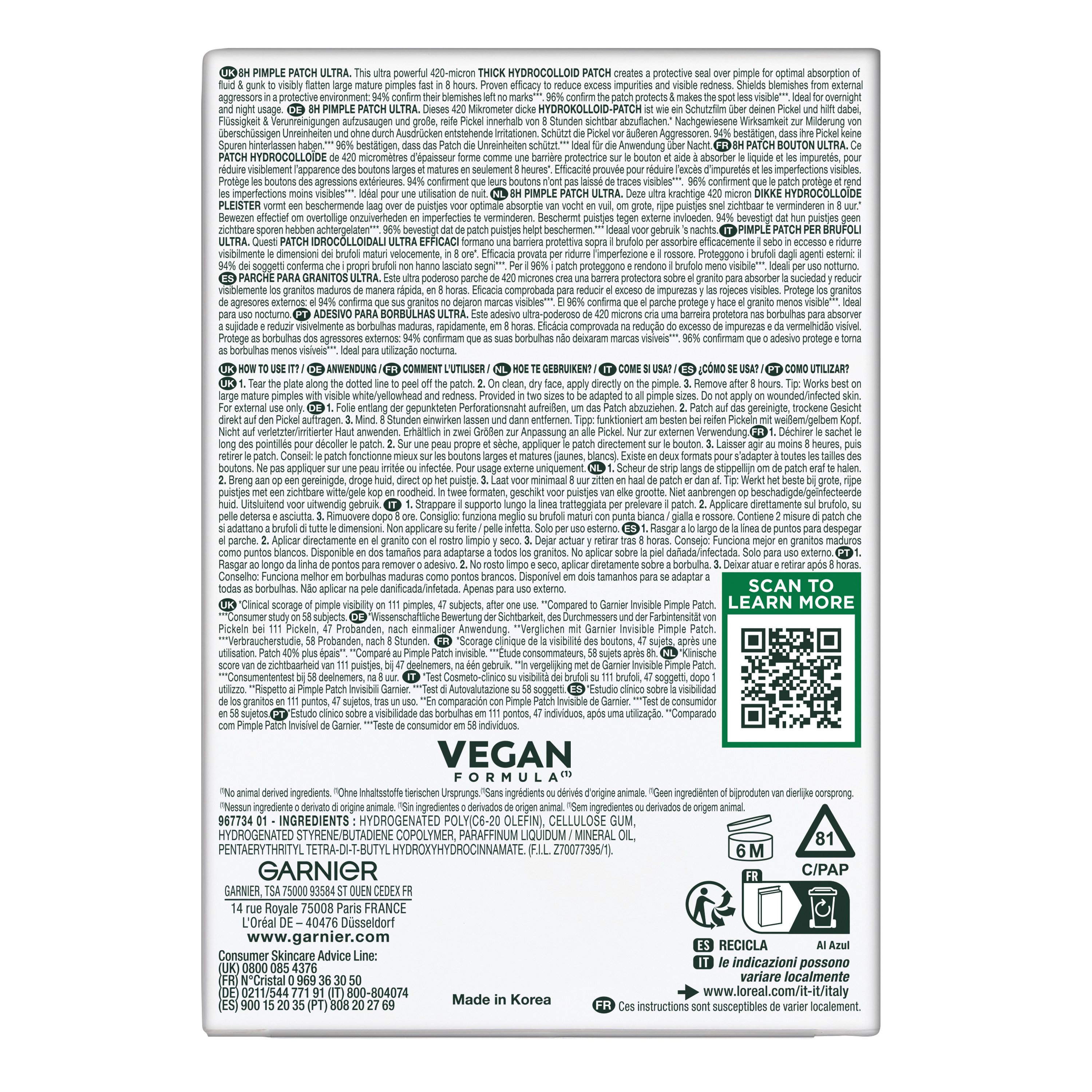 GARNIER Pickel-Tupfer Garnier Pure Active Pimple Patch Ultra, für unreine Haut, aus Hydrocolloid-Material, mit Schutzfilm