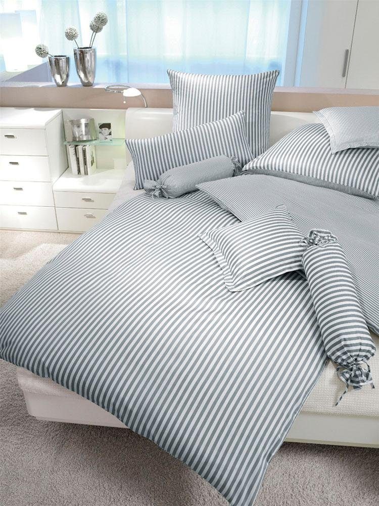 Janine Wendebettwäsche modernclassic 3912, 100% Baumwolle, Mako-Satin, 2 teilig, mit Reißverschluss, Streifen Design