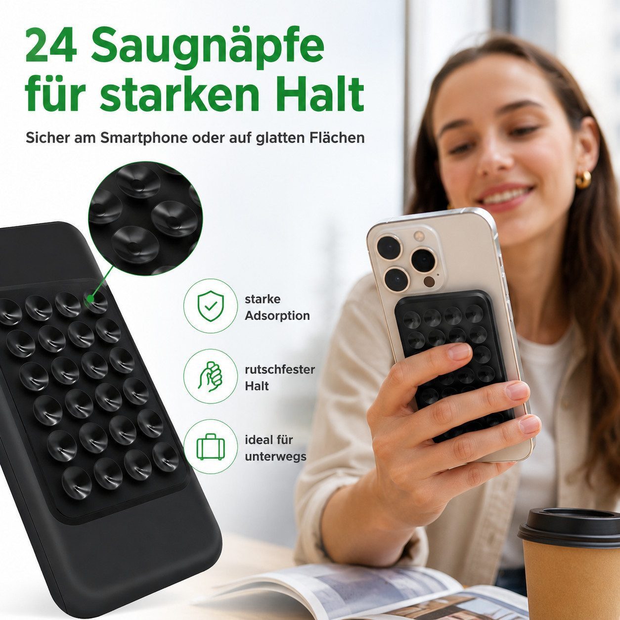 Bravedge Akku-Ventilator Reise Verntilator 10.000 mAh bis 40 Stunden Laufzeit, Powerbank mit Saugnapf, 3 einstellbare Geschwindigkeiten – Bild 4 von 5