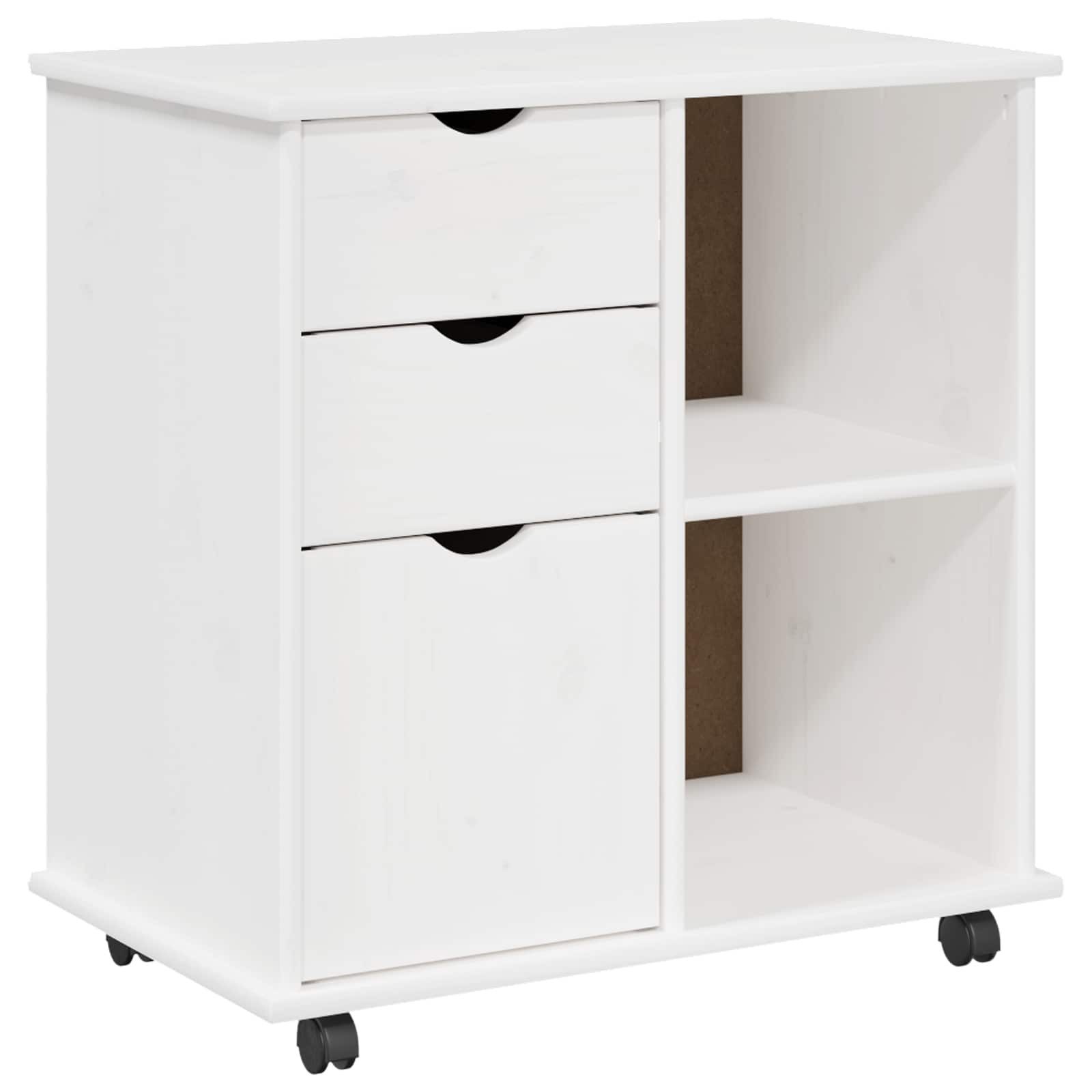 vidaXL Rollcontainer Rollschrank Mit Rad Weiß 63,5 x 39 x 65,5 cm Massivholz Kiefer, (1 St)