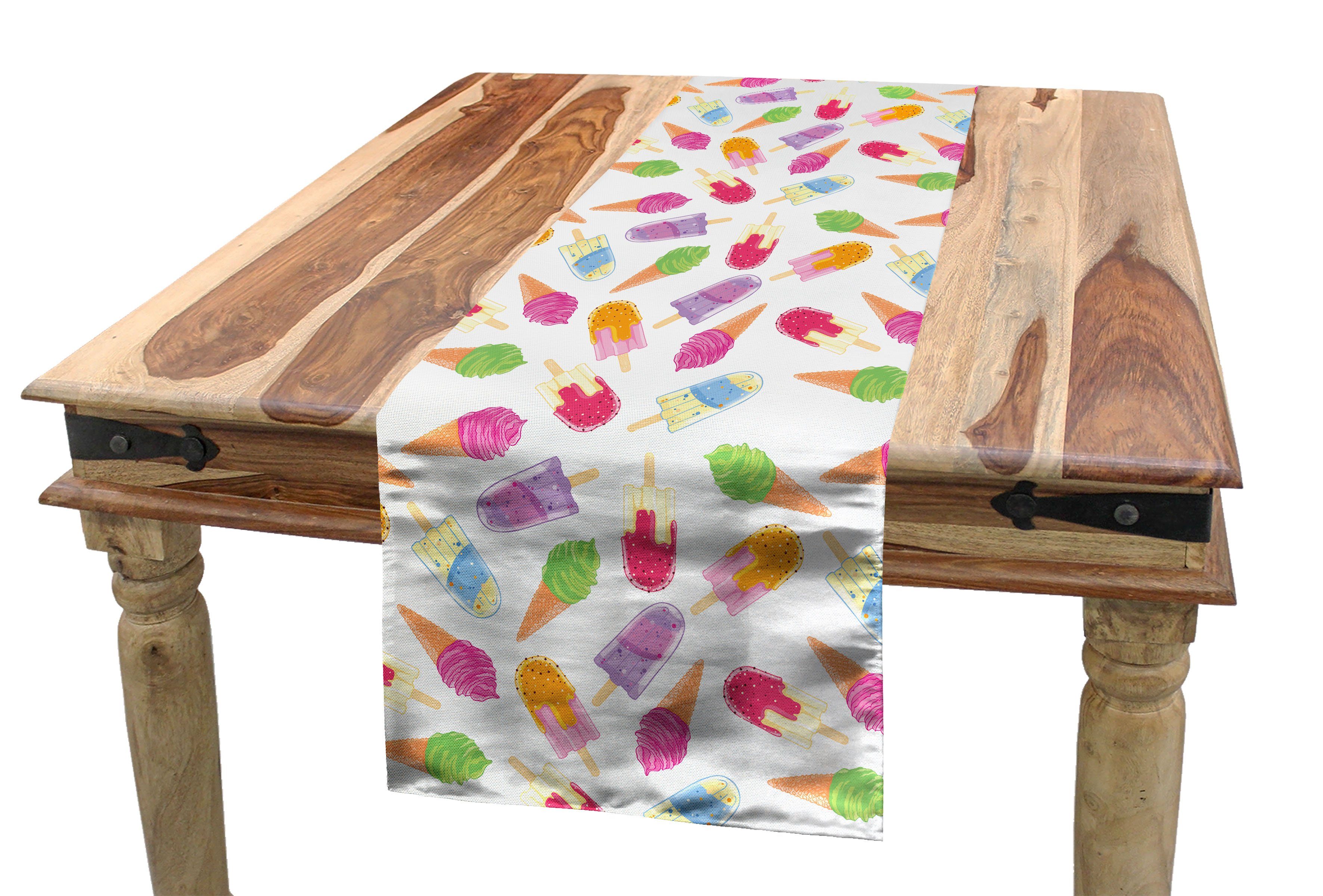 Abakuhaus Tischläufer Esszimmer Küche Rechteckiger Dekorativer Tischläufer, Eis Cartoon Leuchtende Farbe