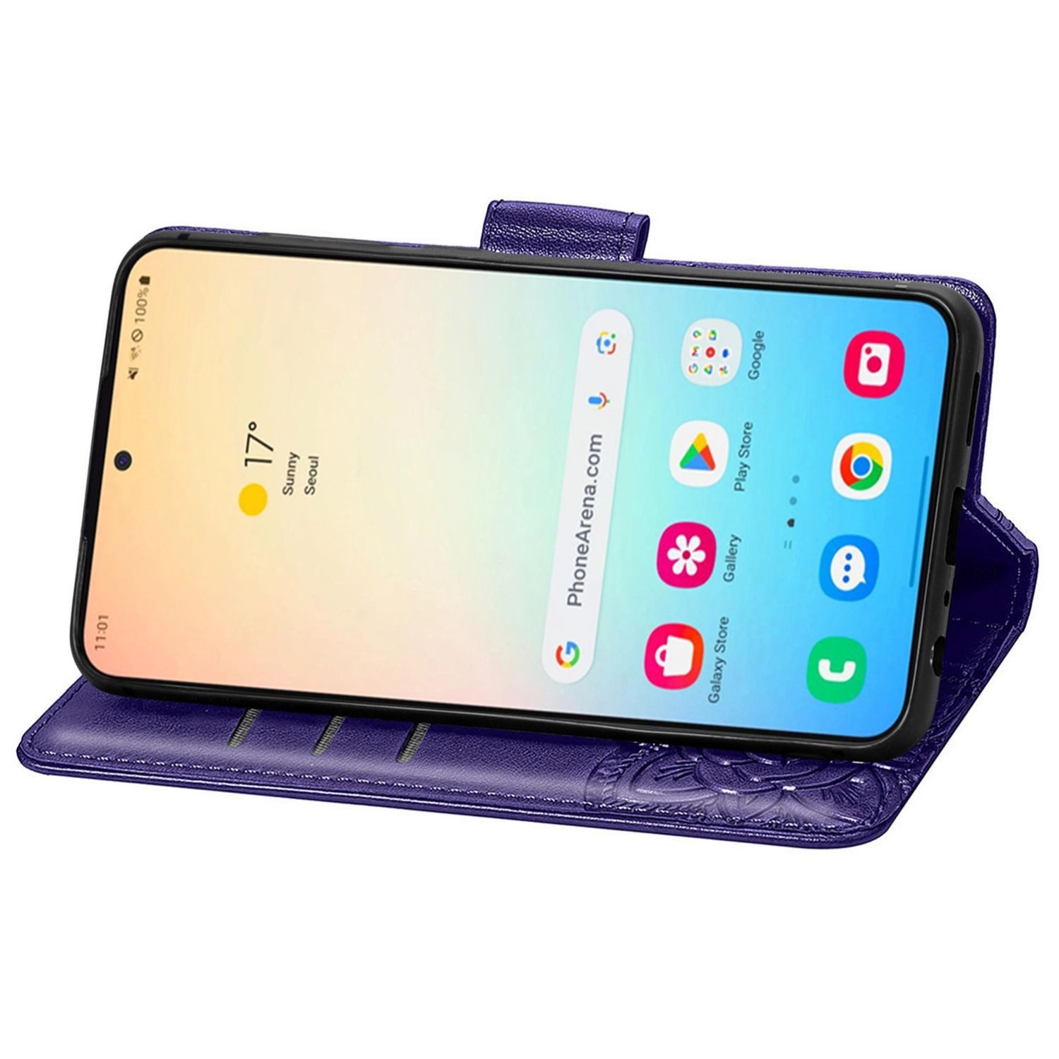 Wigento Smartphone-Hülle Für Samsung Galaxy S25 5G Kunstleder Wallet Schmetterling Hülle Lila, Kunst-Leder Schutzhülle Smart Case Cover magnetischer Verschluss