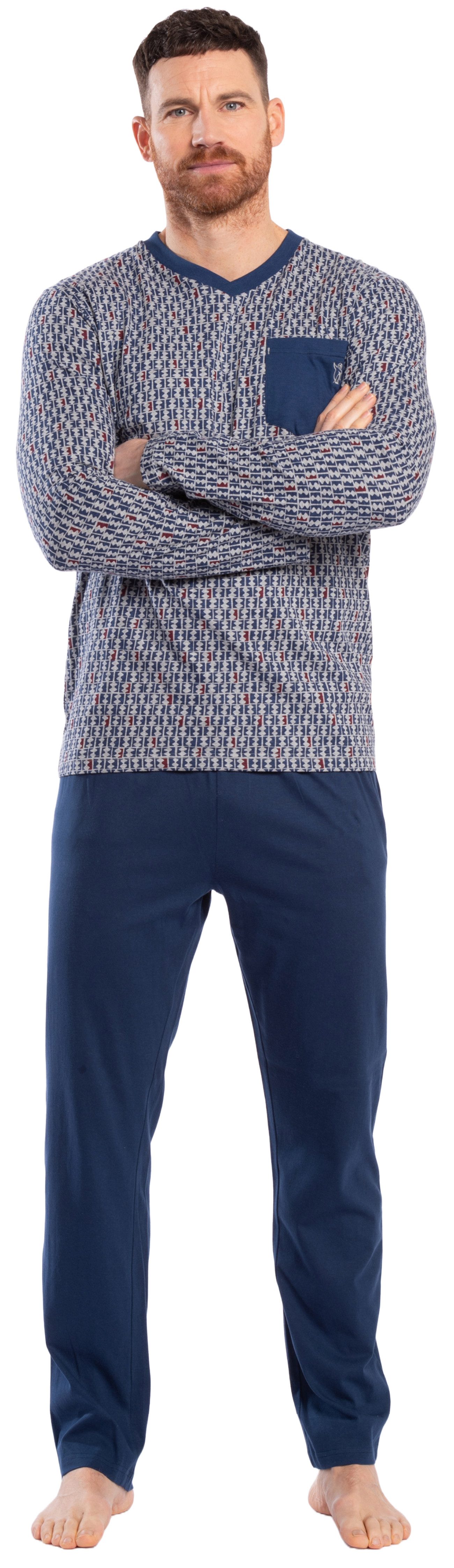 Eskimo Schlafanzug Herren Schlafanzug V Ausschnitt (2 tlg) Modisches Design günstig online kaufen