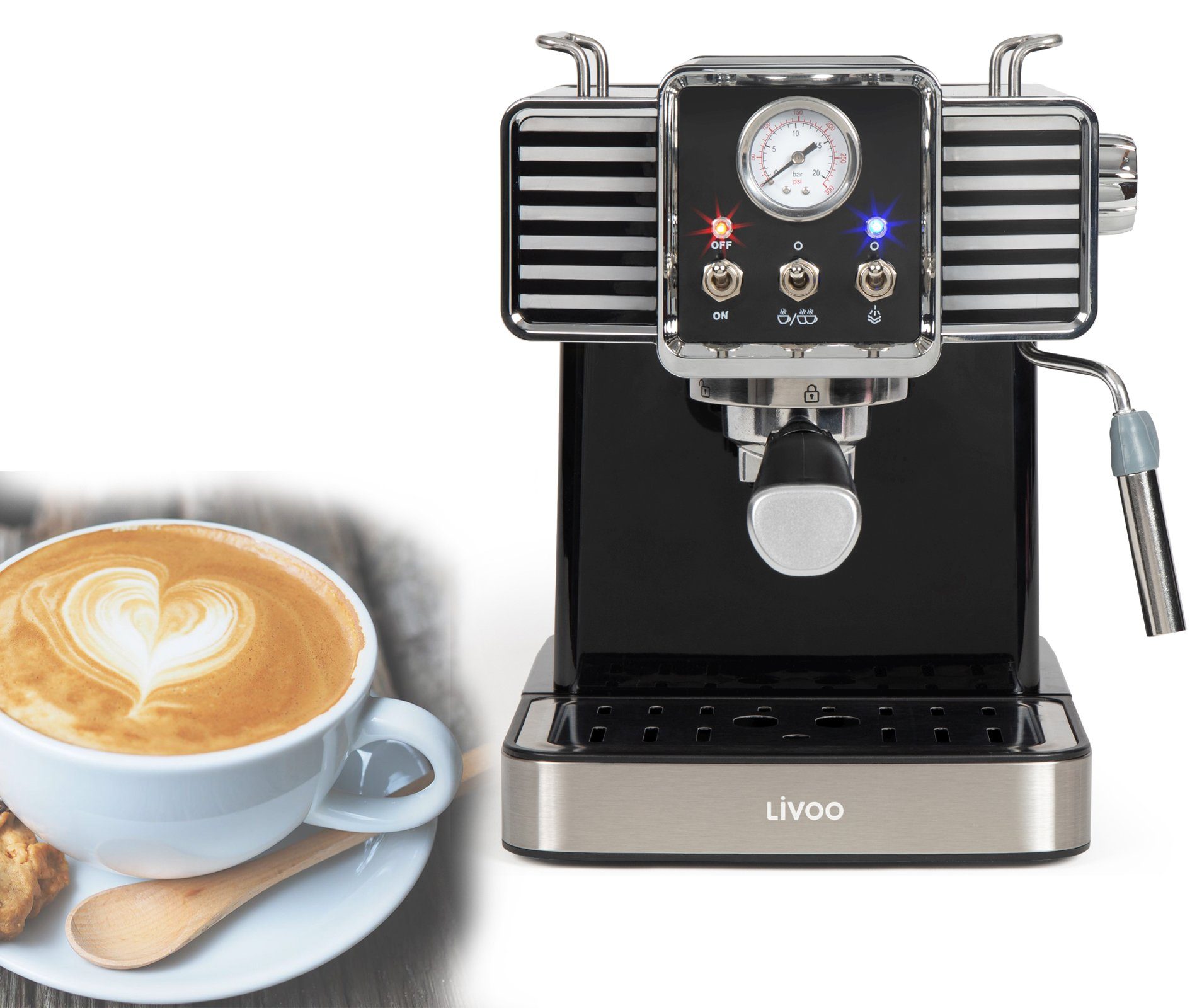 Espressomaschine LIVOO Milchaufschäumer Espressomaschine mit Siebträgermaschine LIVOO