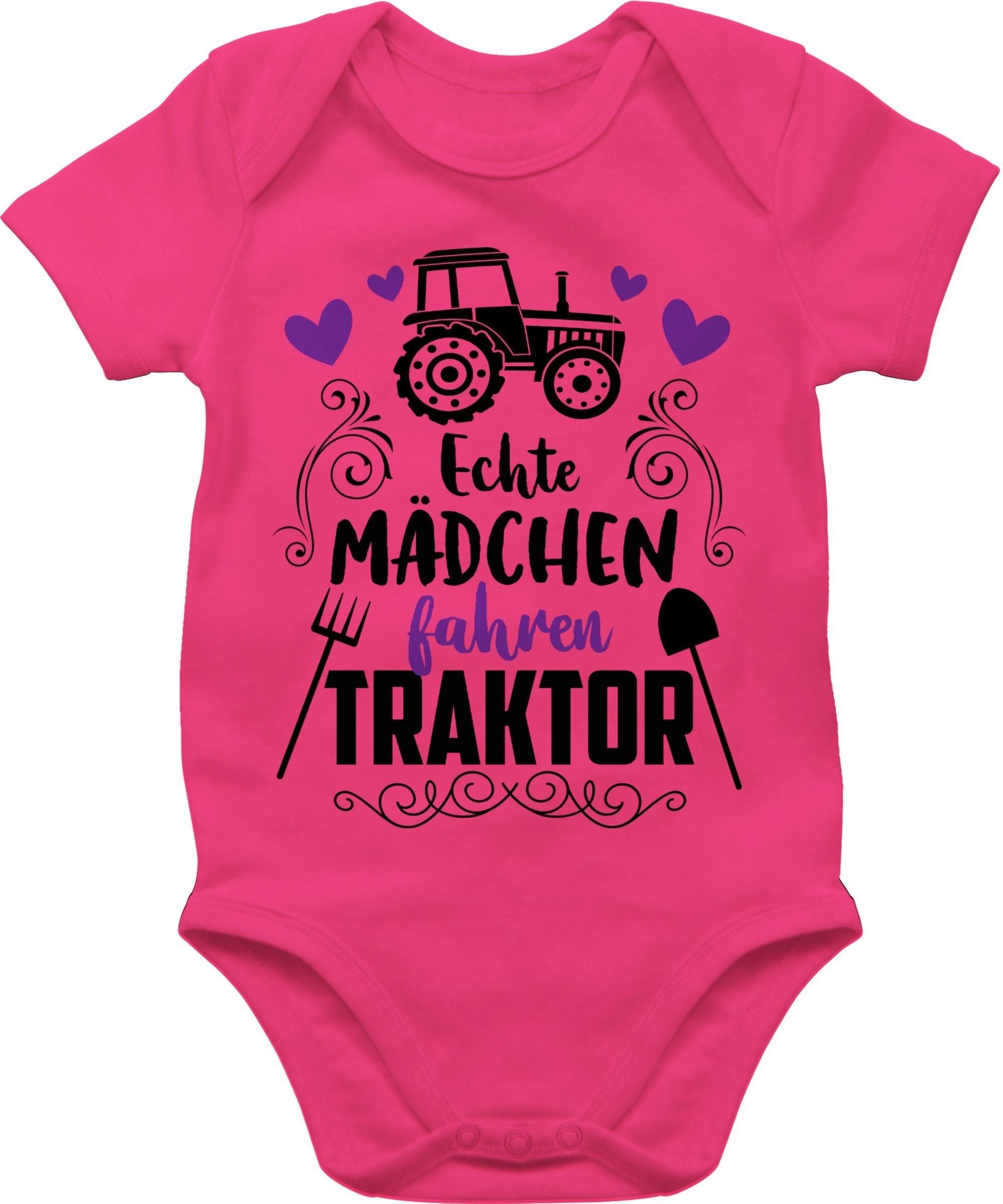 Bagger Traktor - 2 Shirtbody und fahren Traktor Mädchen Baby Fuchsia schwarz Co. Shirtracer Echte