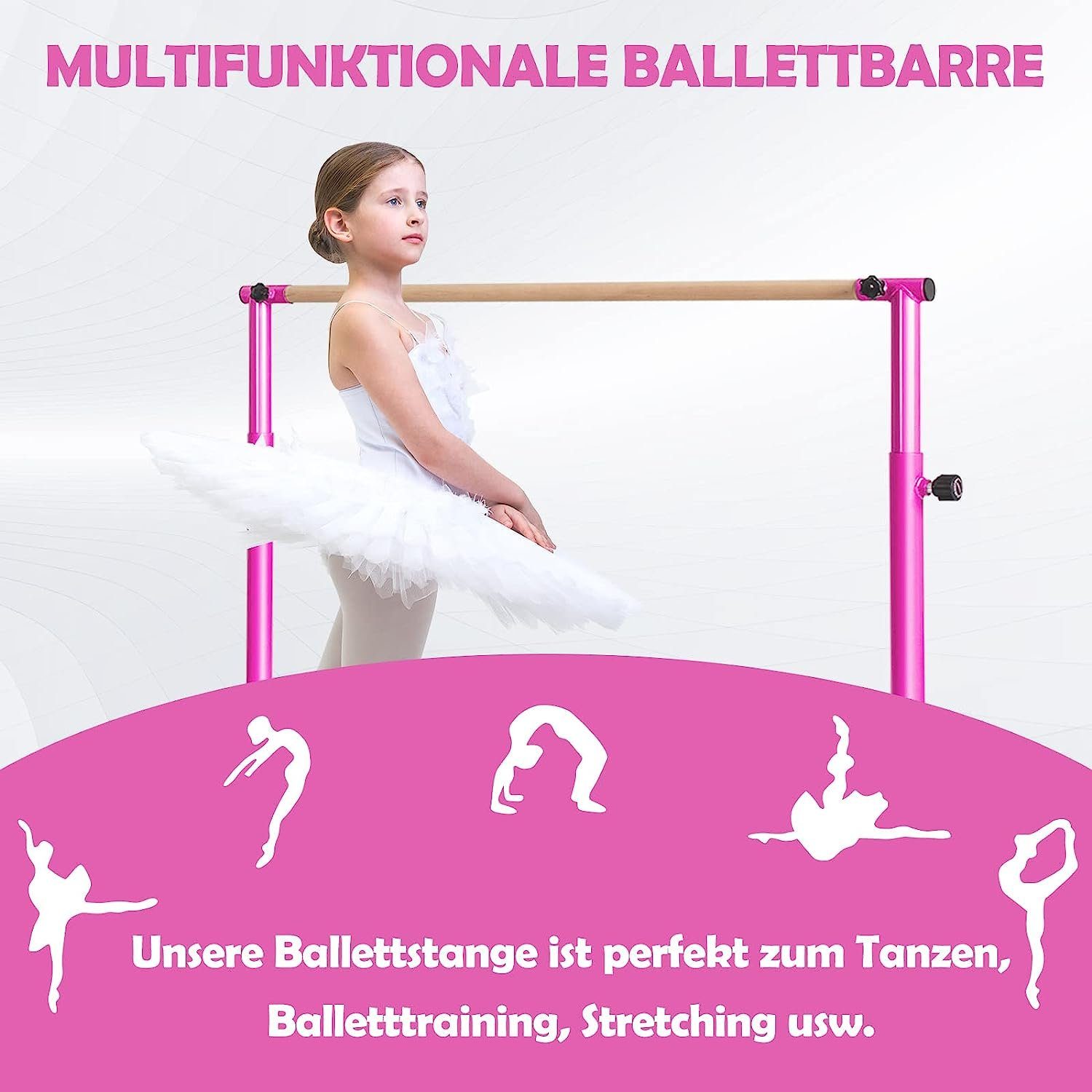 KOMFOTTEU Balancetrainer freistehende mit 4-Fach Einzelballettstange, Höhe verstellbarer rosa
