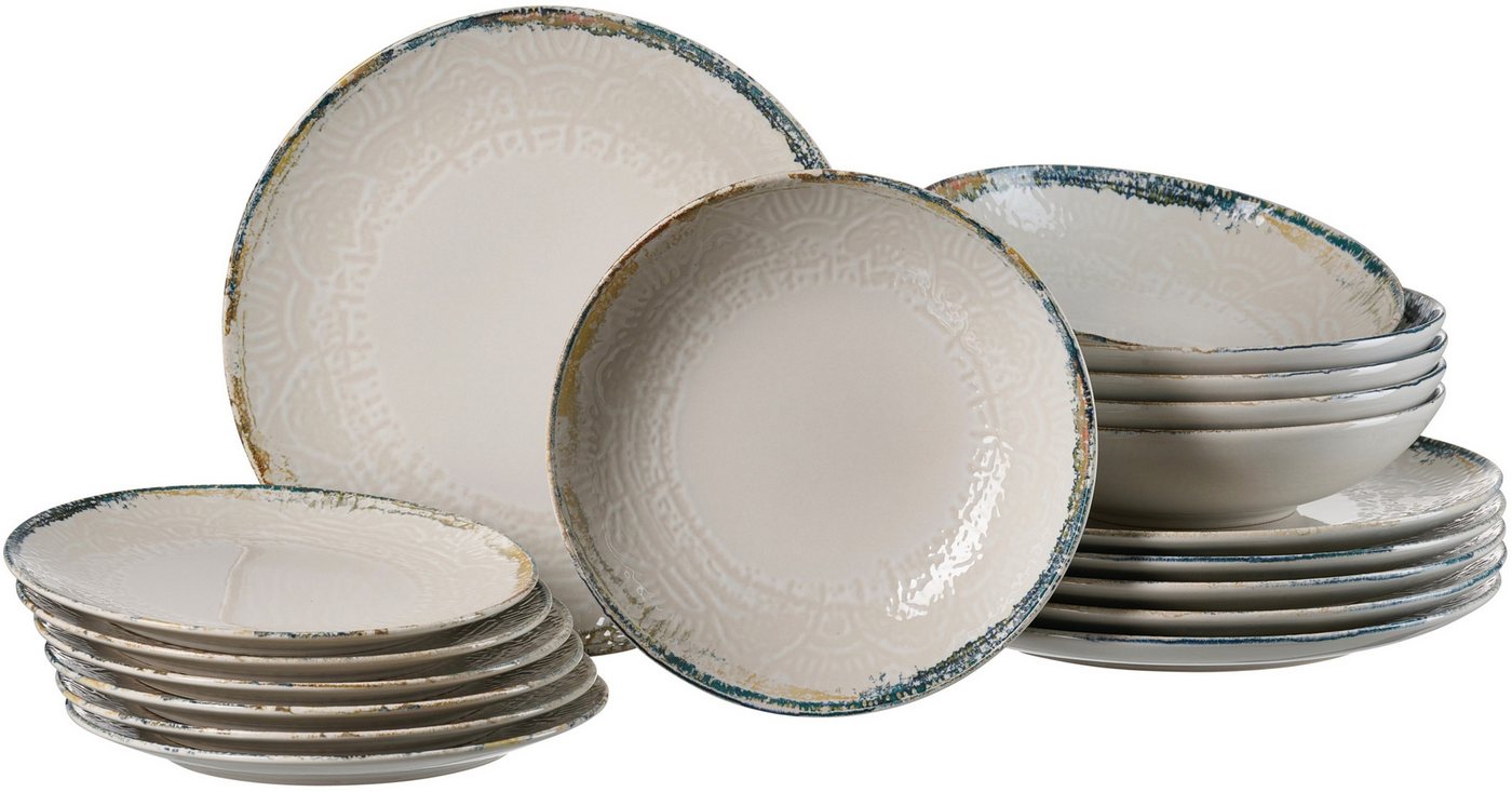 Ritzenhoff & Breker Tafelservice Alfonso (18-tlg), 6 Personen, Steinzeug, Teller Set, aus Steinzeug für 6 Personen