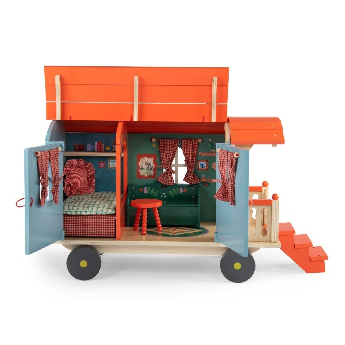 Moulin Roty Puppenauto Minouchkas Wohnwagen aus Holz, 51x27x35 cm, ab 3 Jahren