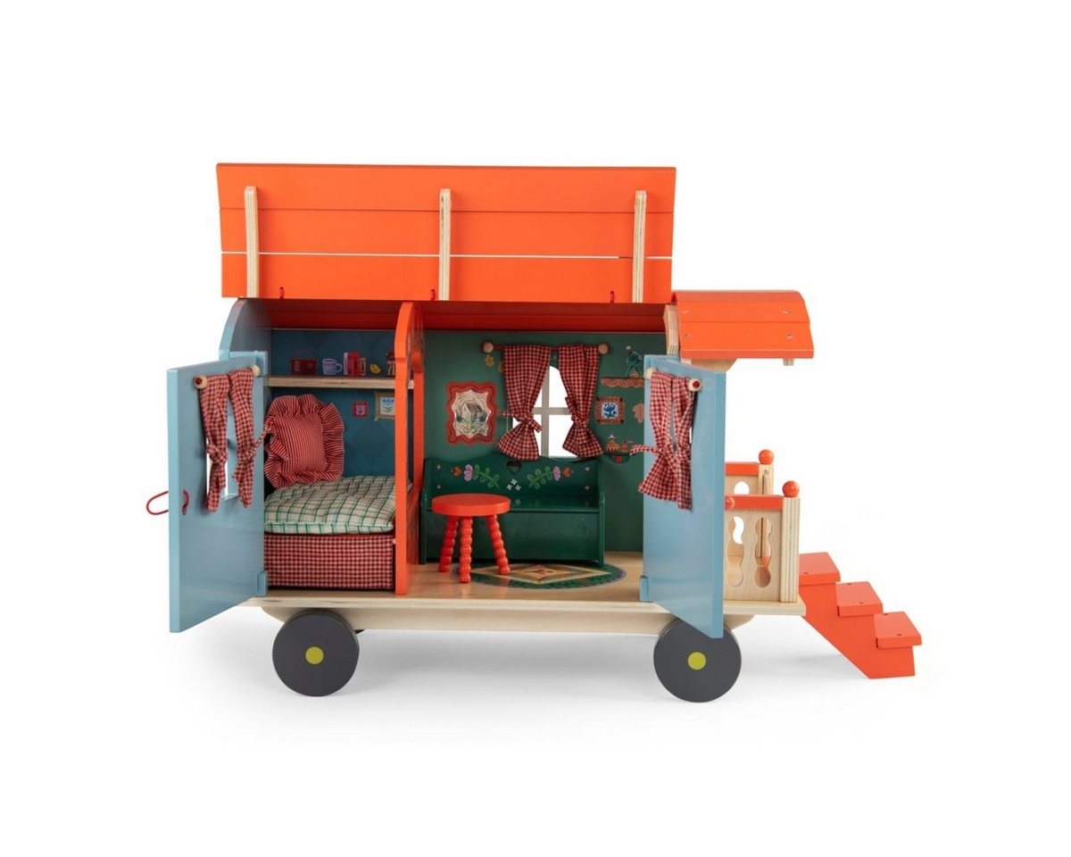 Moulin Roty Puppenauto Minouchkas Wohnwagen aus Holz, 51x27x35 cm, ab 3 Jahren
