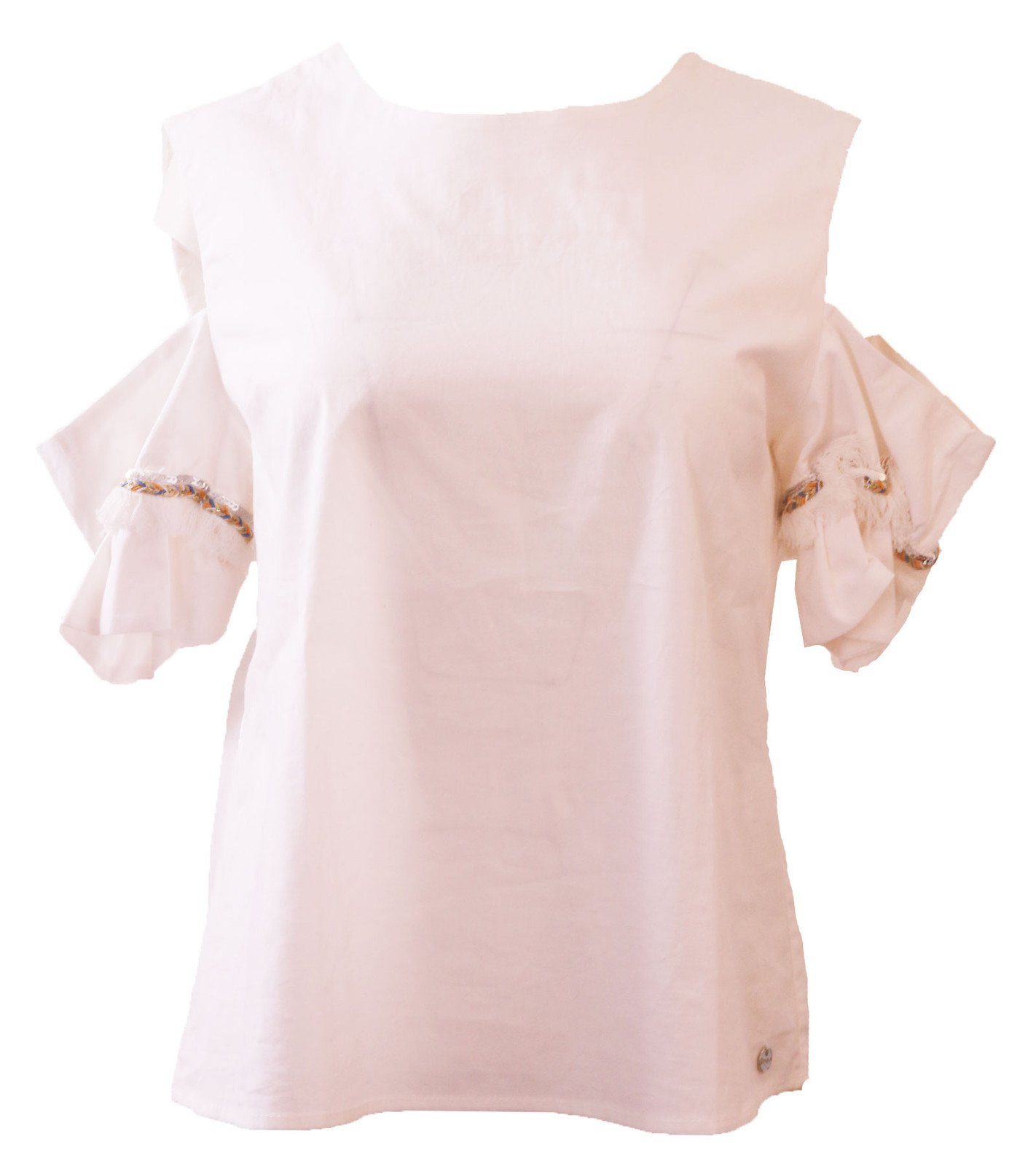 Liebesglück Shirtbluse »Liebesglück Rundhals-Bluse süßes Damen Blusen-Shirt mit  Cut-Outs an den Schultern Freizeit-Shirt Weiß« online kaufen | OTTO