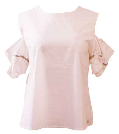 Liebesglück Shirtbluse »Liebesglück Rundhals-Bluse süßes Damen Blusen-Shirt mit Cut-Outs an den Schultern Freizeit-Shirt Weiß«