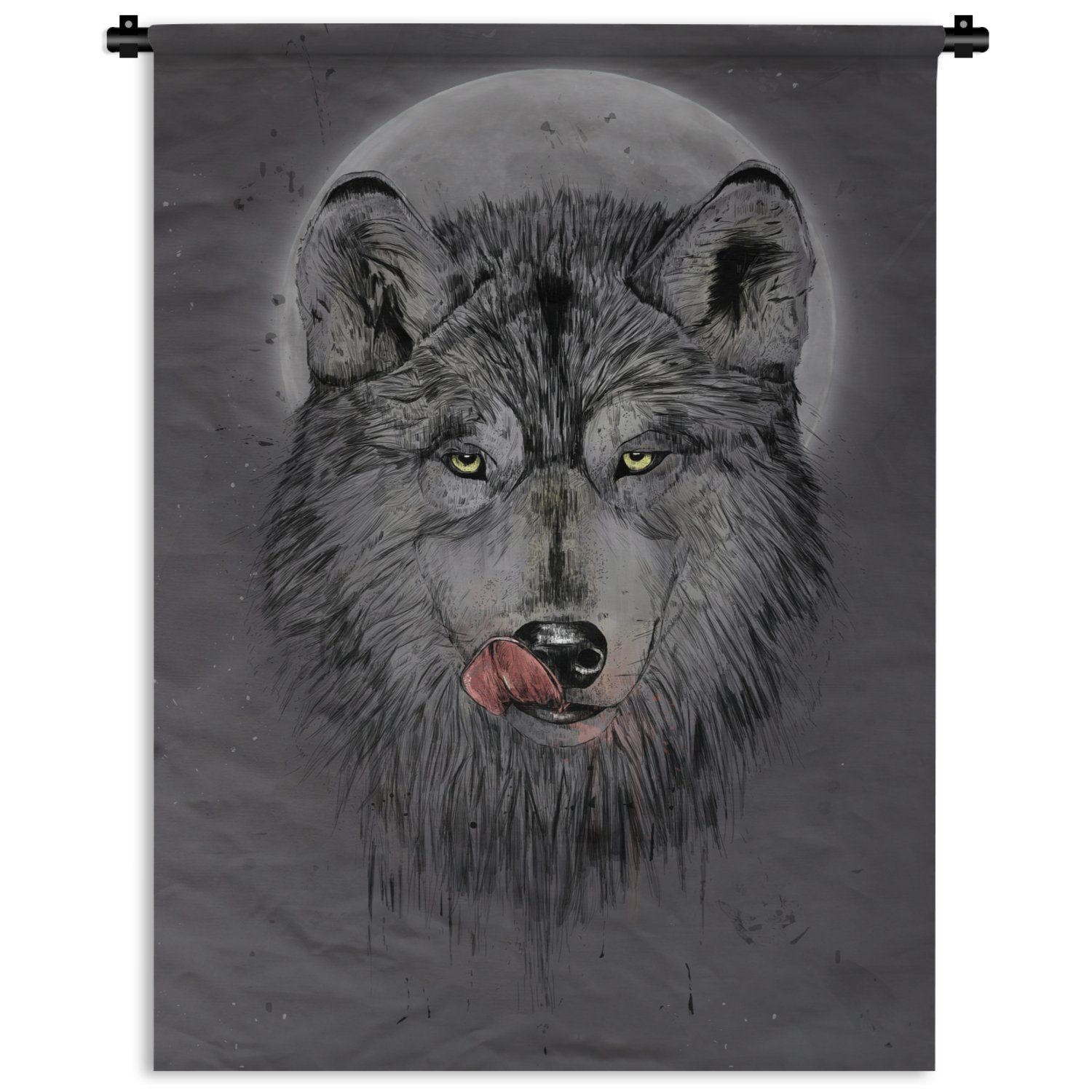 Wohnzimmer, für Wand, der Wolf Tiere an - Dunkelheit, Mond Tapisserie, Schlafzimmer MuchoWow Deko Wanddekoobjekt - -
