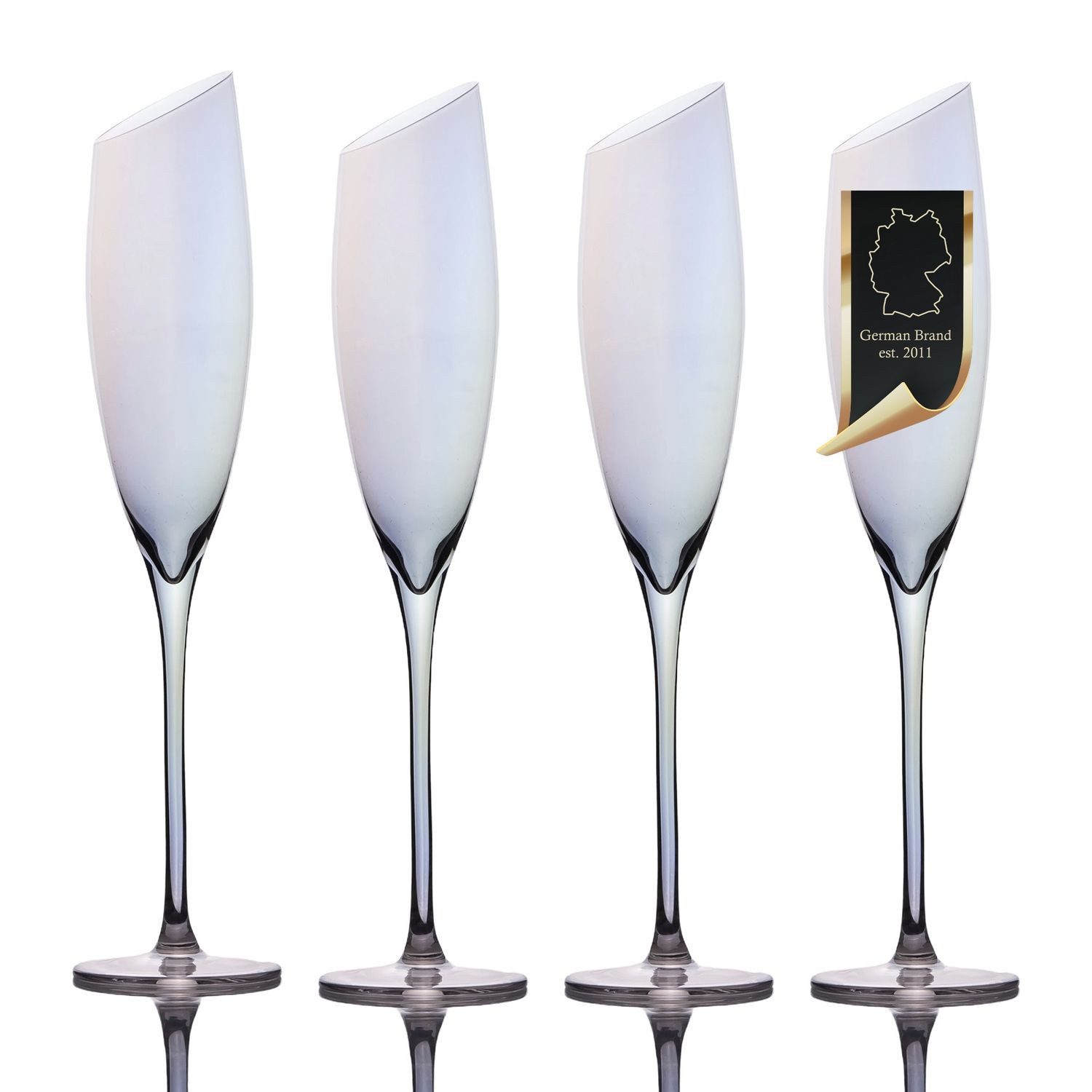 Intirilife Sektglas Champagnergläser Sektgläser Prosecco Glas spülmaschinenfest 150 ml, 4-tlg., Glas, Champagner Sekt Prosecco Gläser Set 150ml Regenbogen Schimmer (4-tlg)