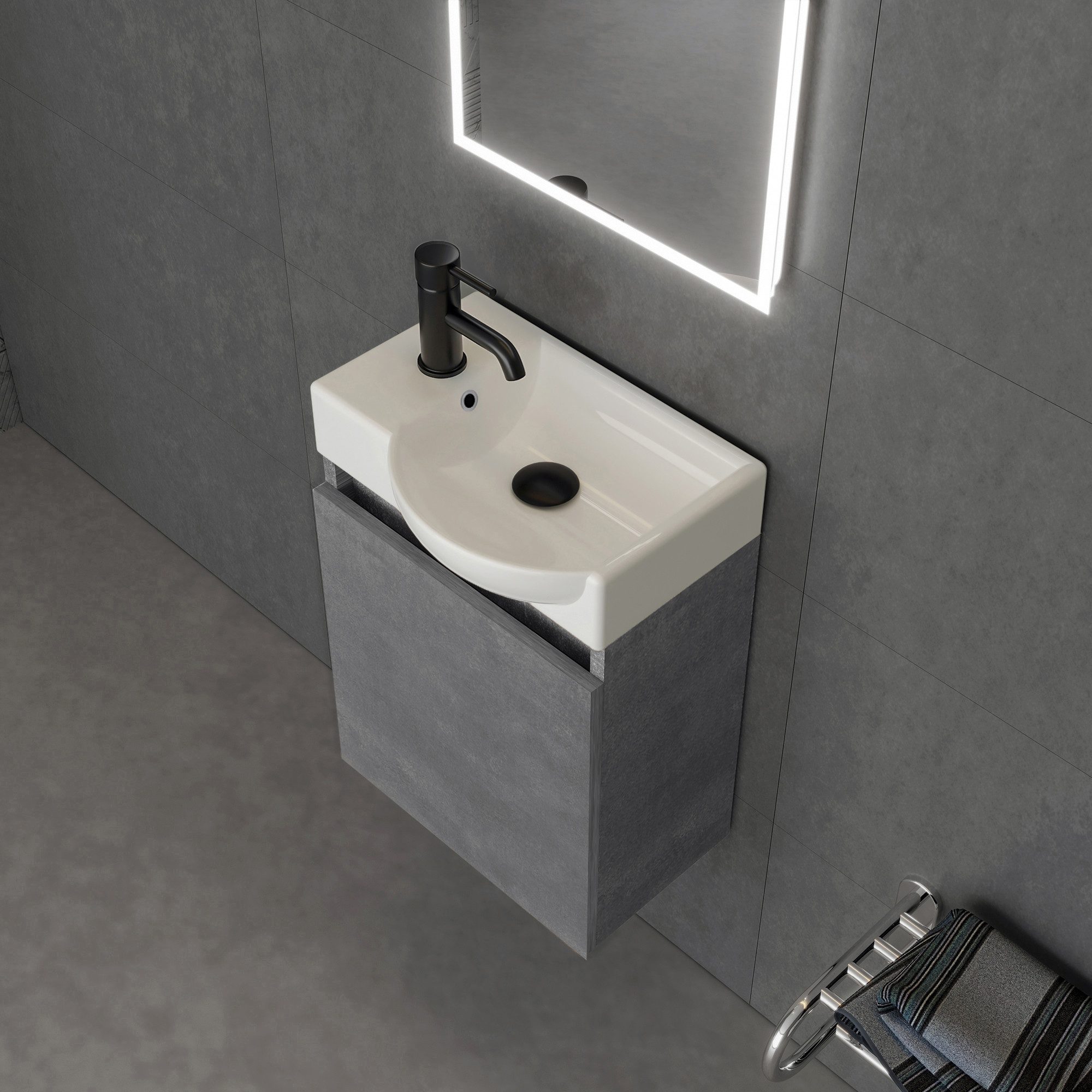 Alpenberger Waschbecken mit Unterschrank - Badmöbel Set Vormontiert mit LED Badspiegel (Komplett-Set, 2-St., Waschtisch inkl. Badschrank), Soft-Close Schrank, Wandspiegel mit Beleuchtung & Touch Schalter