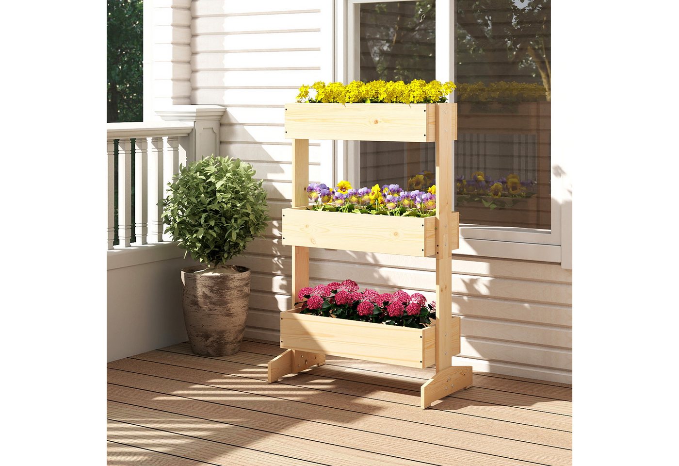 Thumbnail - COSTWAY Blumenkasten (1 St), mit 3 Etagen, Blumentreppe, Hochbeet, 69x39x109cm
