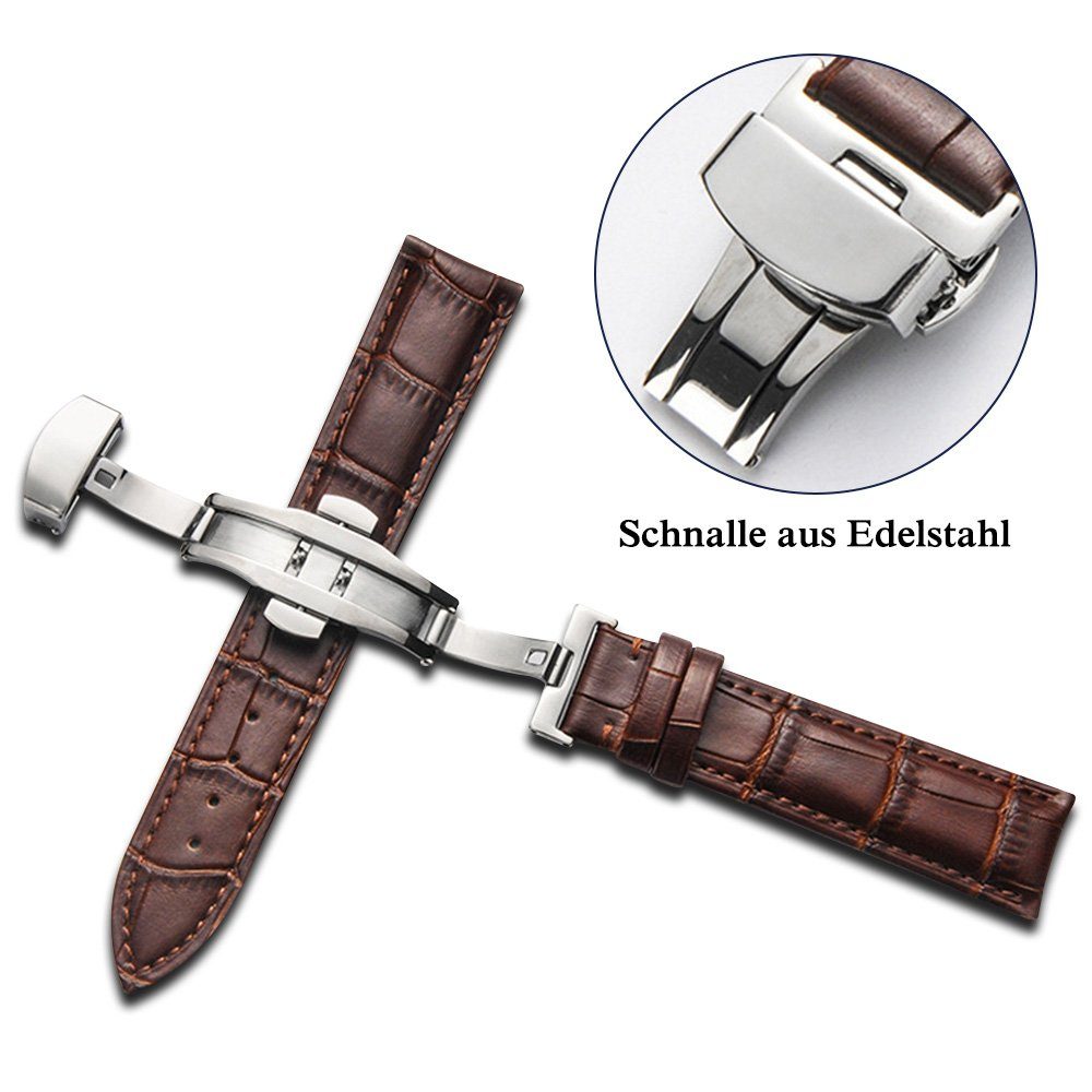 Sunicol Uhrenarmband Vintage,18/20/22mm, weiches Leder, Ersatzbänder für Uhren Smarte Uhren, Edelstahl-Schnalle