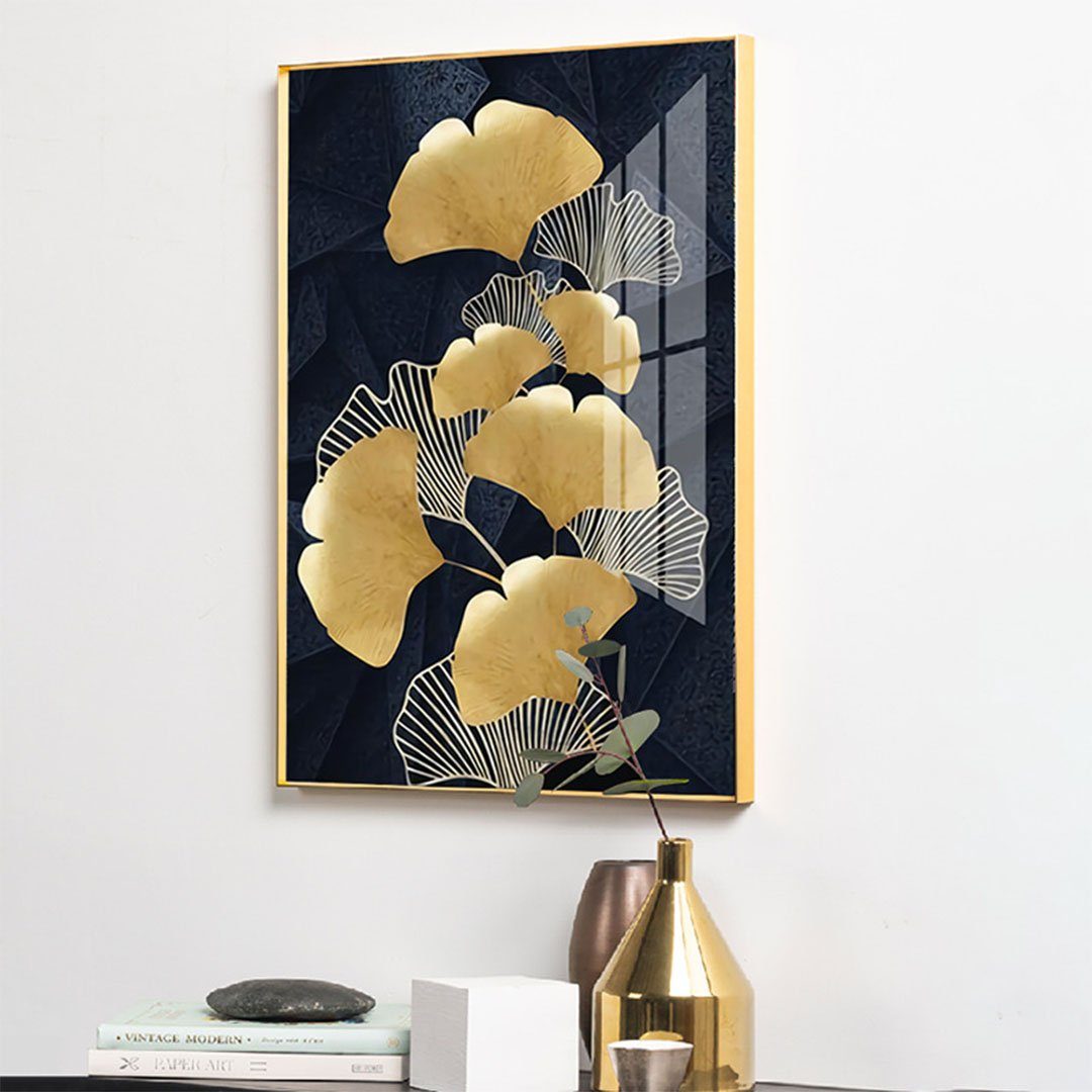 St), Moderner Blattpflanzen-Malkern, kleiner Blattschlafzimmerhintergrund-Wanddekorations-Malereikern (3 Kunstdruck UG frischer L.Ru einfacher goldener