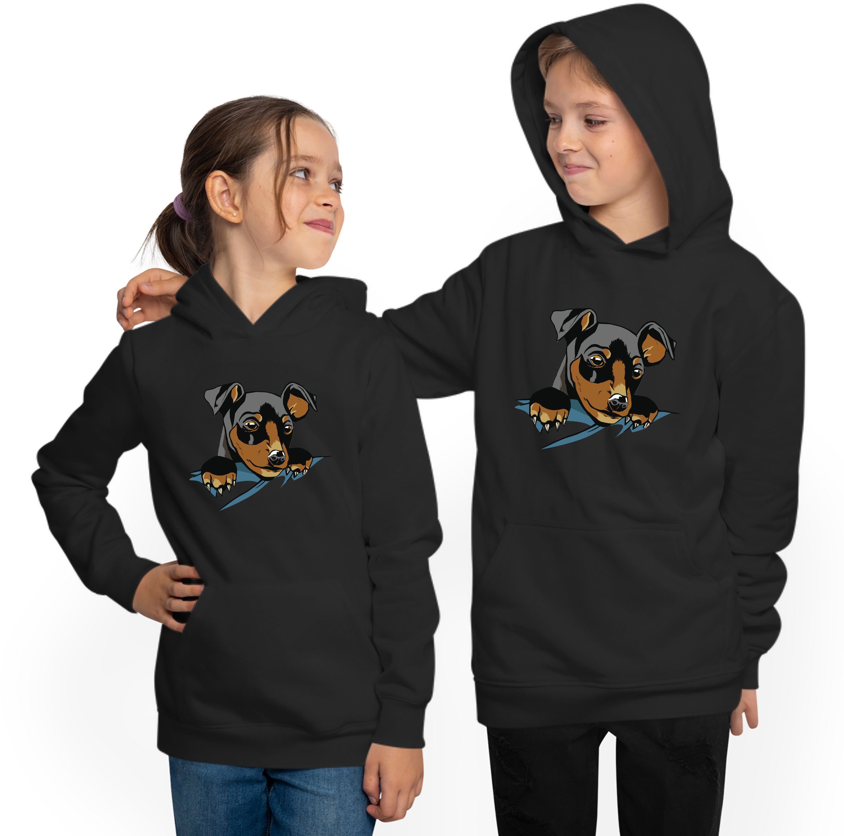 MyDesign24 Hoodie Kinder Aufdruck, Hunde Kapuzensweater Welpe i227 Kapuzen mit Süßer Sweatshirt Hoodie